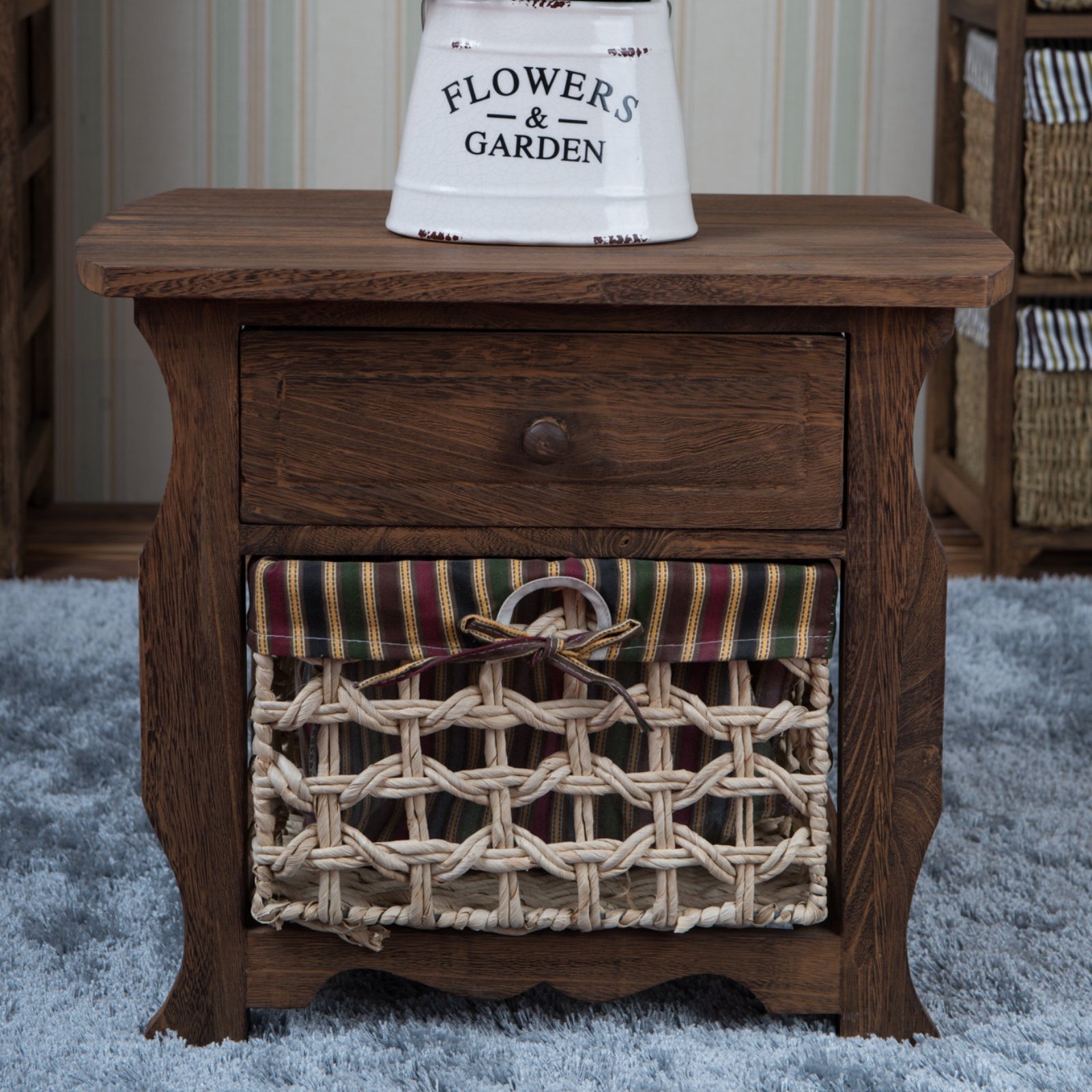 Nightstand with Wicker Baskets