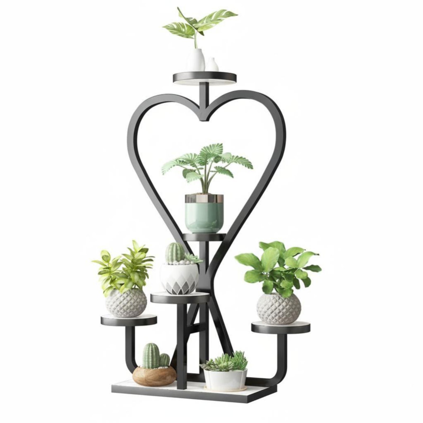 Multi-Tier Rolling Plant Stand – Black, White Marble