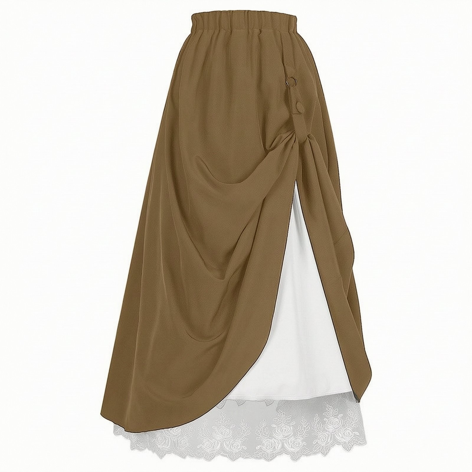 Elastic Waist Skirt with Lace Underlayer