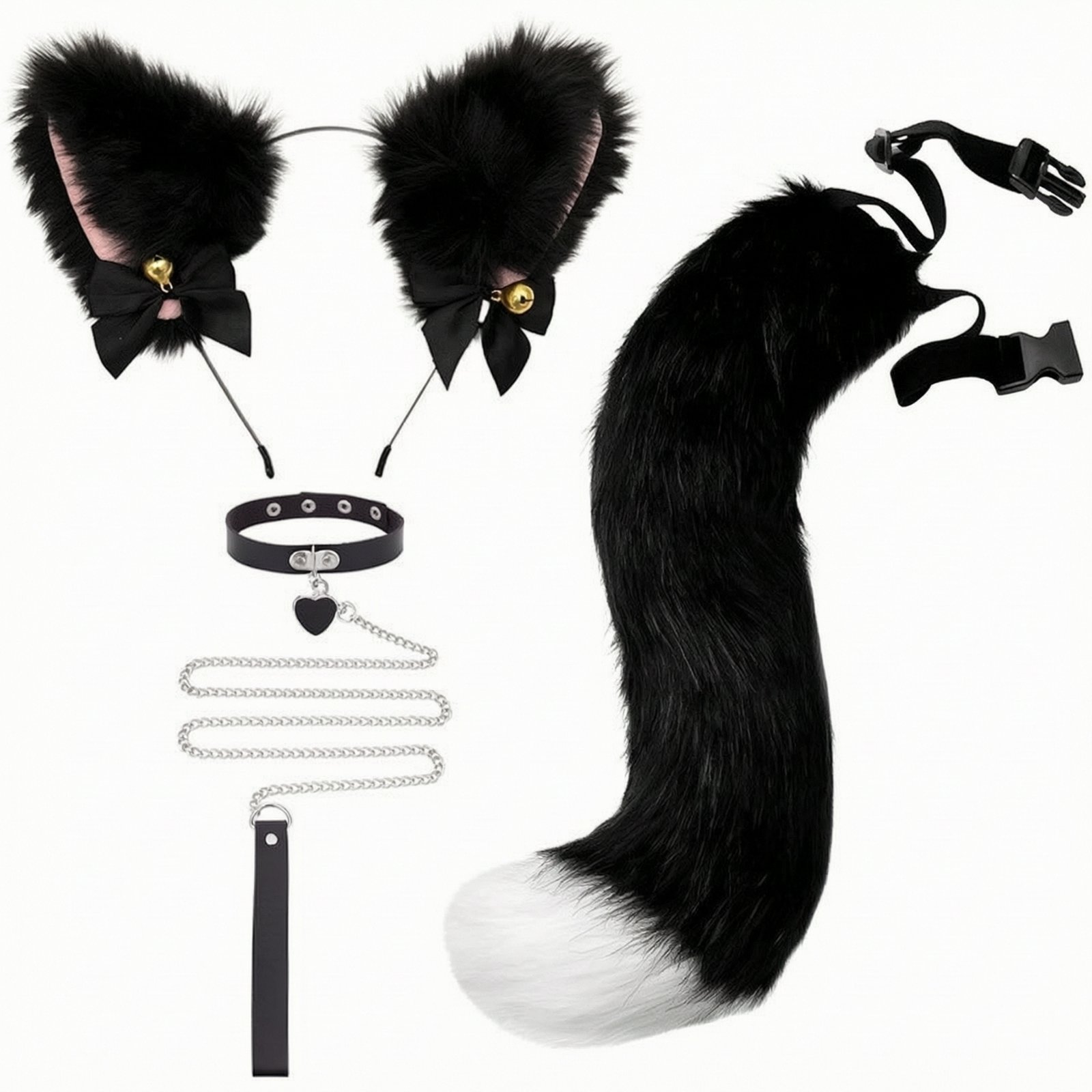 4-Piece Feline Ears and Tail Set Soft Faux-Fuzz