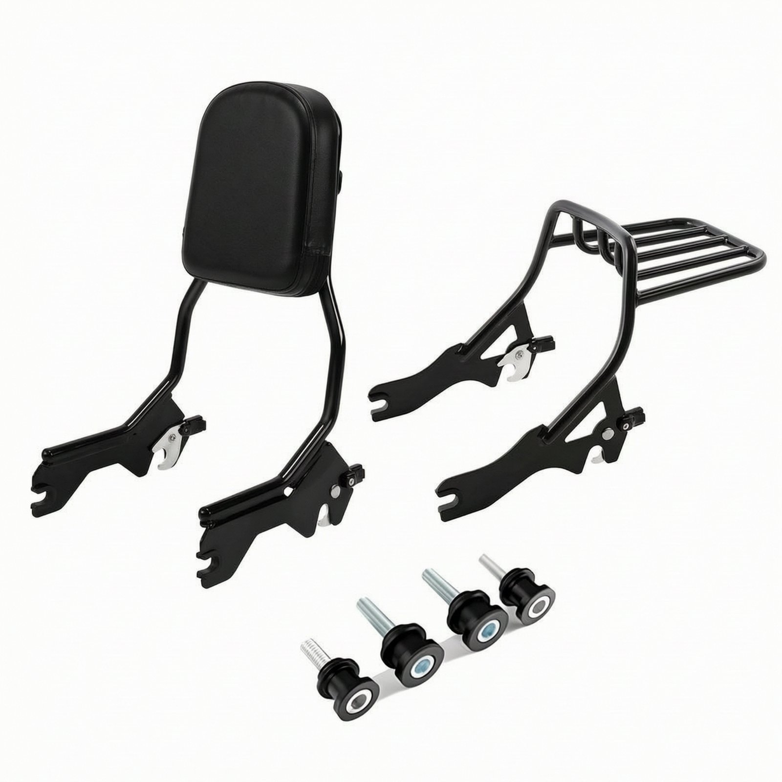 Motorcycle Backrest with Luggage Rack – Black SET