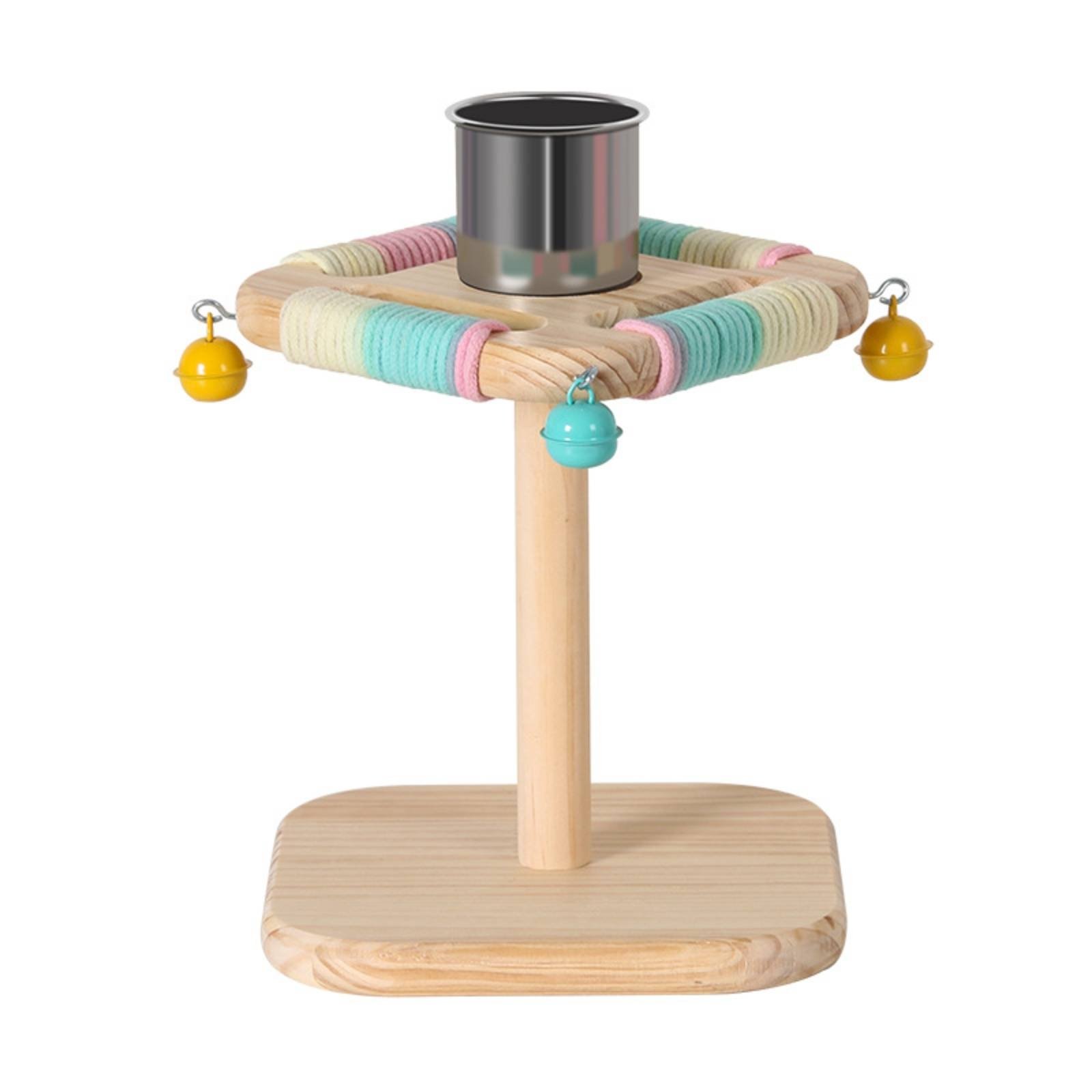 Wooden Bird Stand with Drink Holder