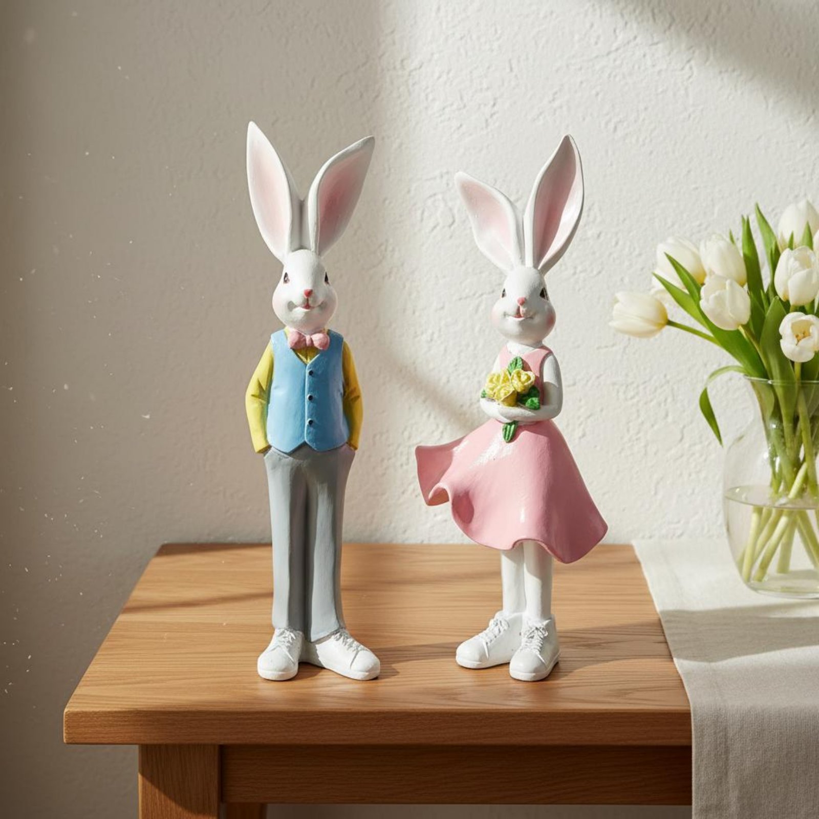 Resin Hare Figurine – Rabbit Couple