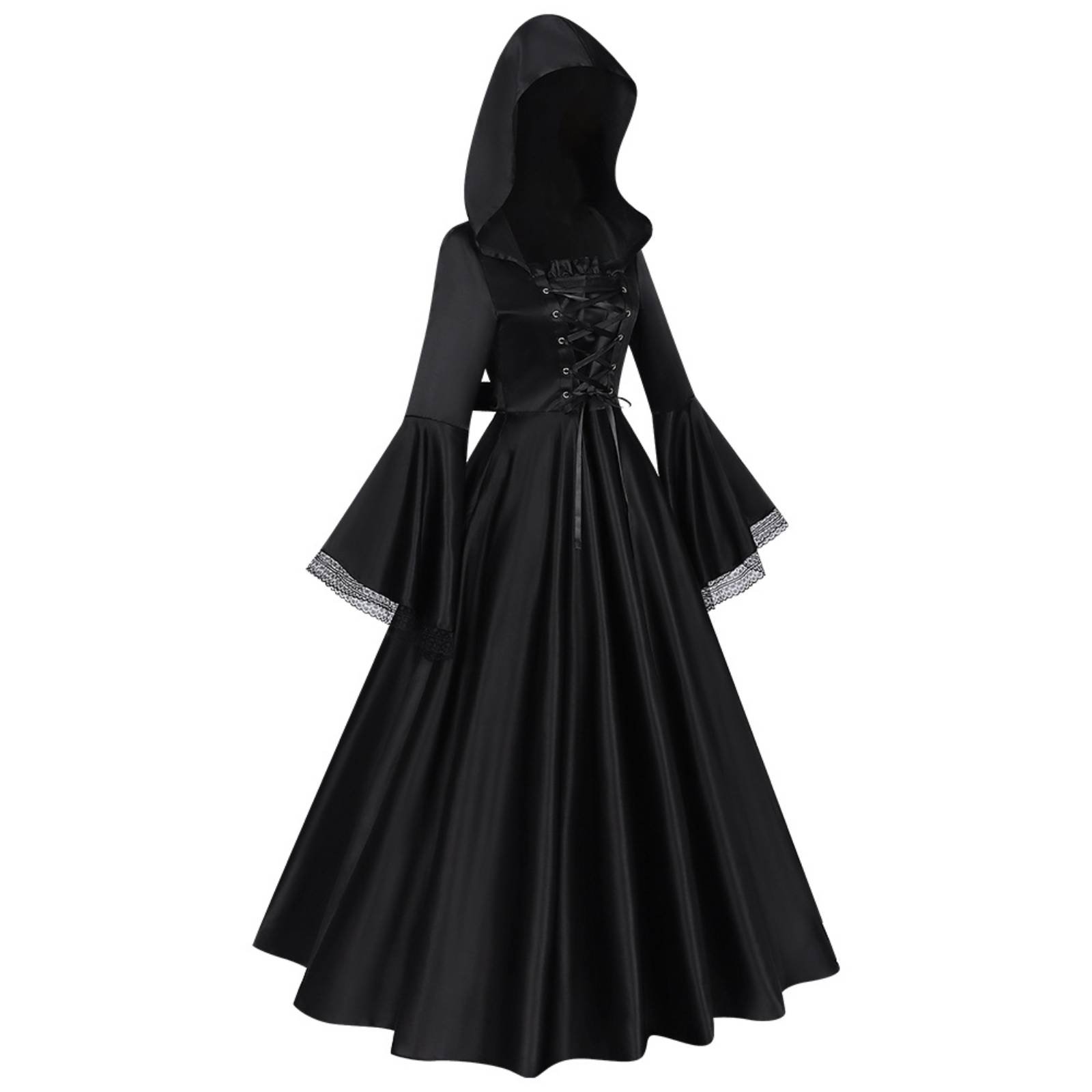 Hooded Gothic Dress with Lace Trim