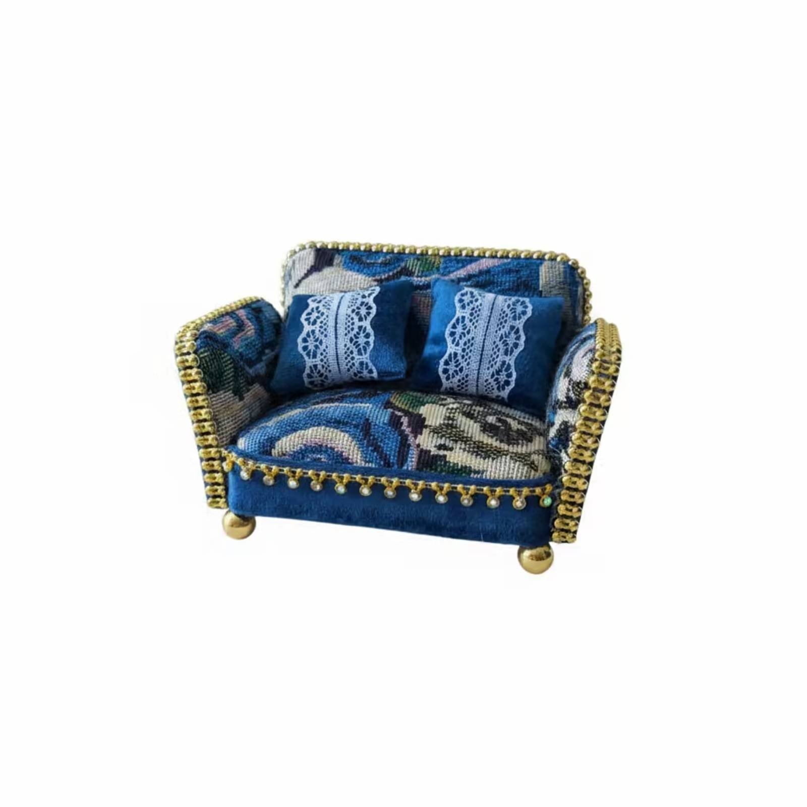 1:12 Scale Dollhouse Sofa – Blue Double