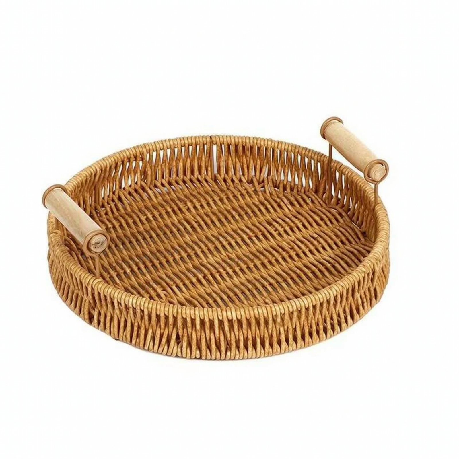 Woven Serving Tray with Handles – Round Wood Handle