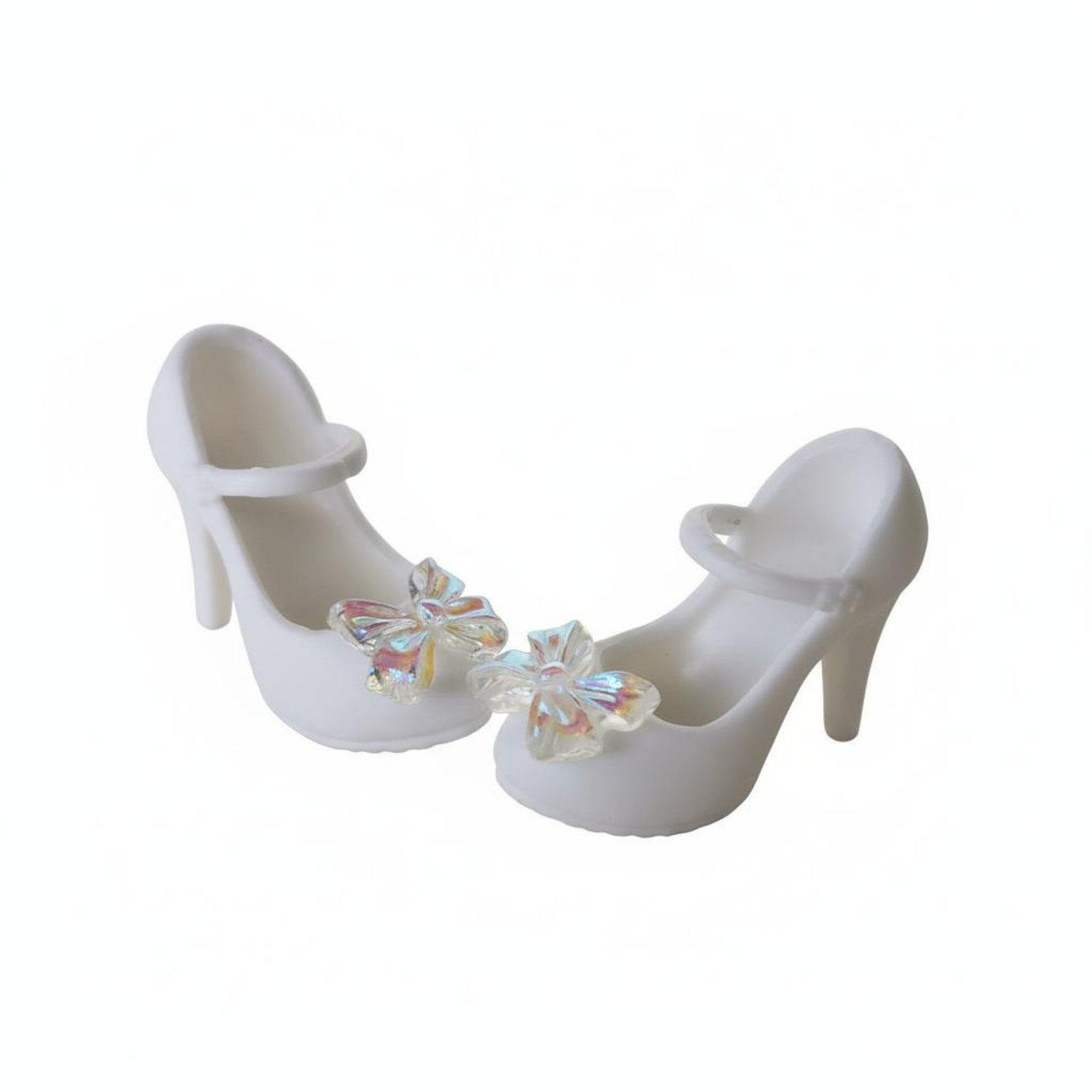 1/6 Scale Doll High Heels – White, White Shiny Bow