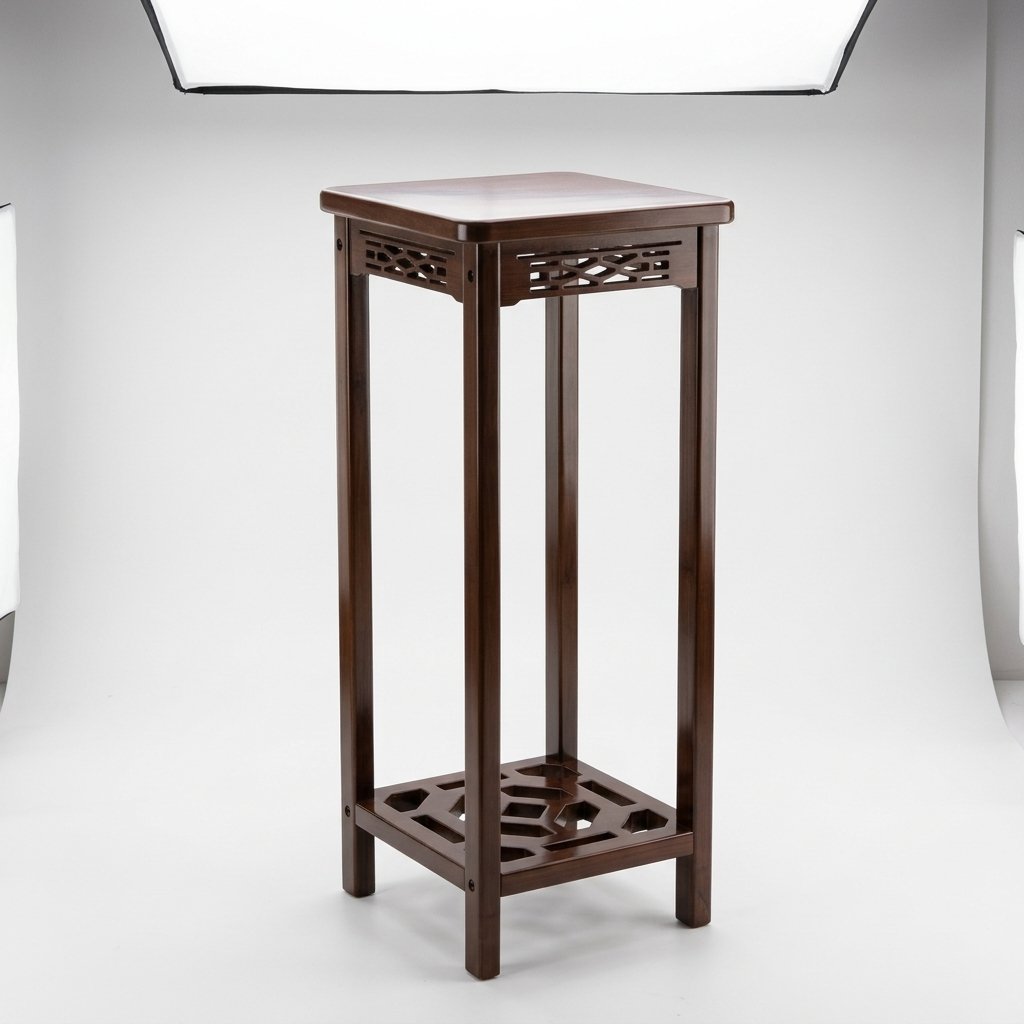 Solid Wood Plant Stand – Walnut Carved Single Layer
