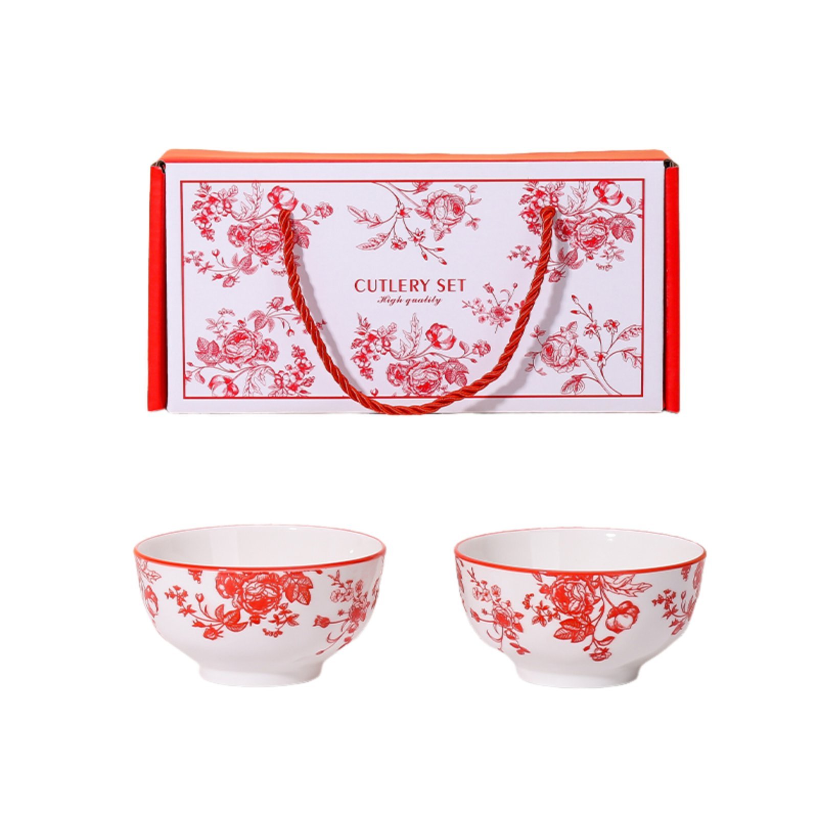 Red Ceramic Bowl Chopsticks Set
