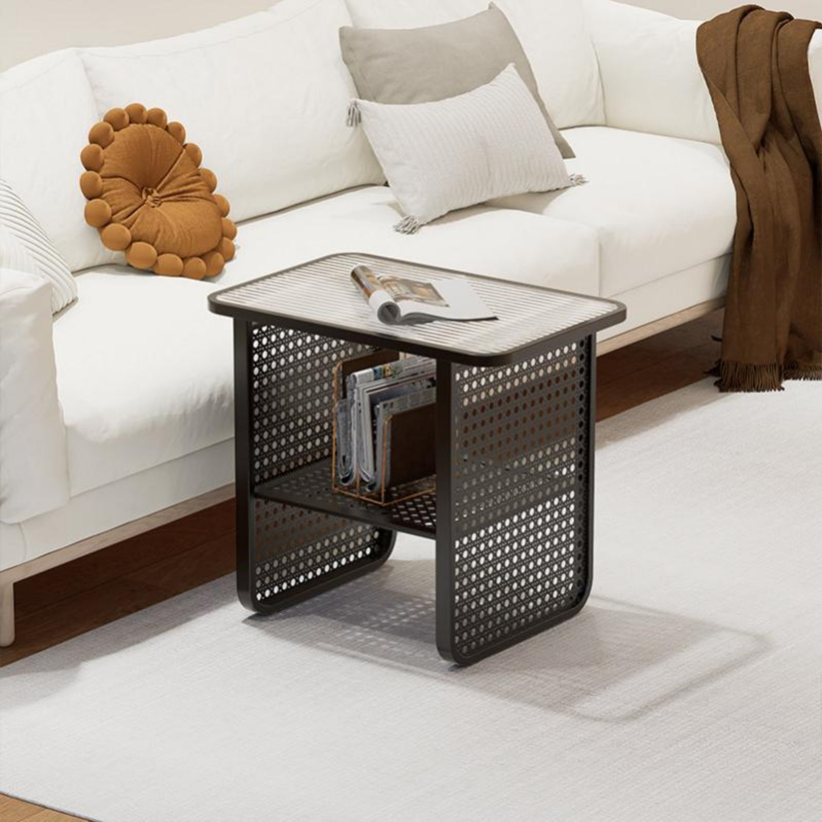 Two-Shelf Woven-Panel Side Table