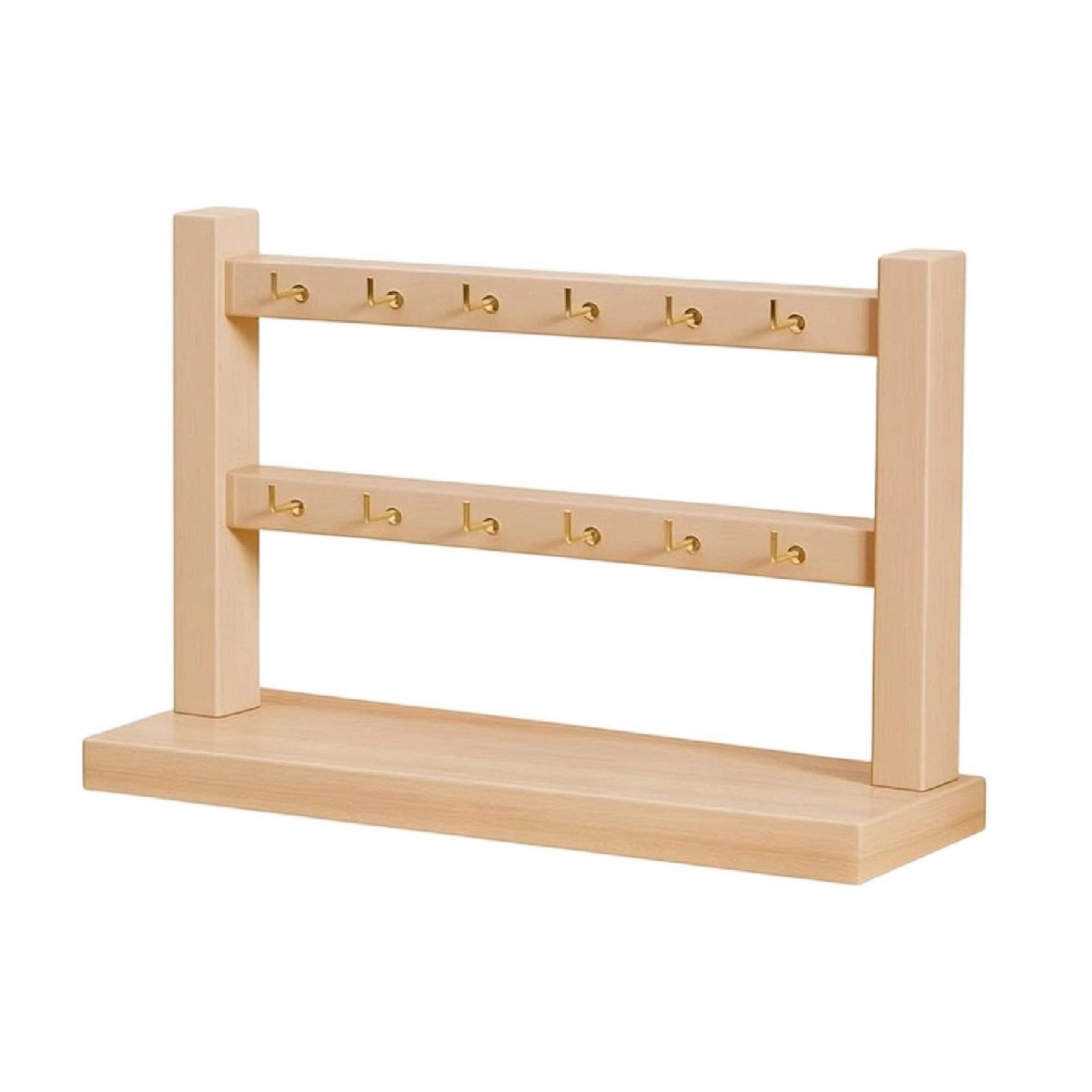 Jewelry Display Rack with Hooks – Natural Wood 2 Tier