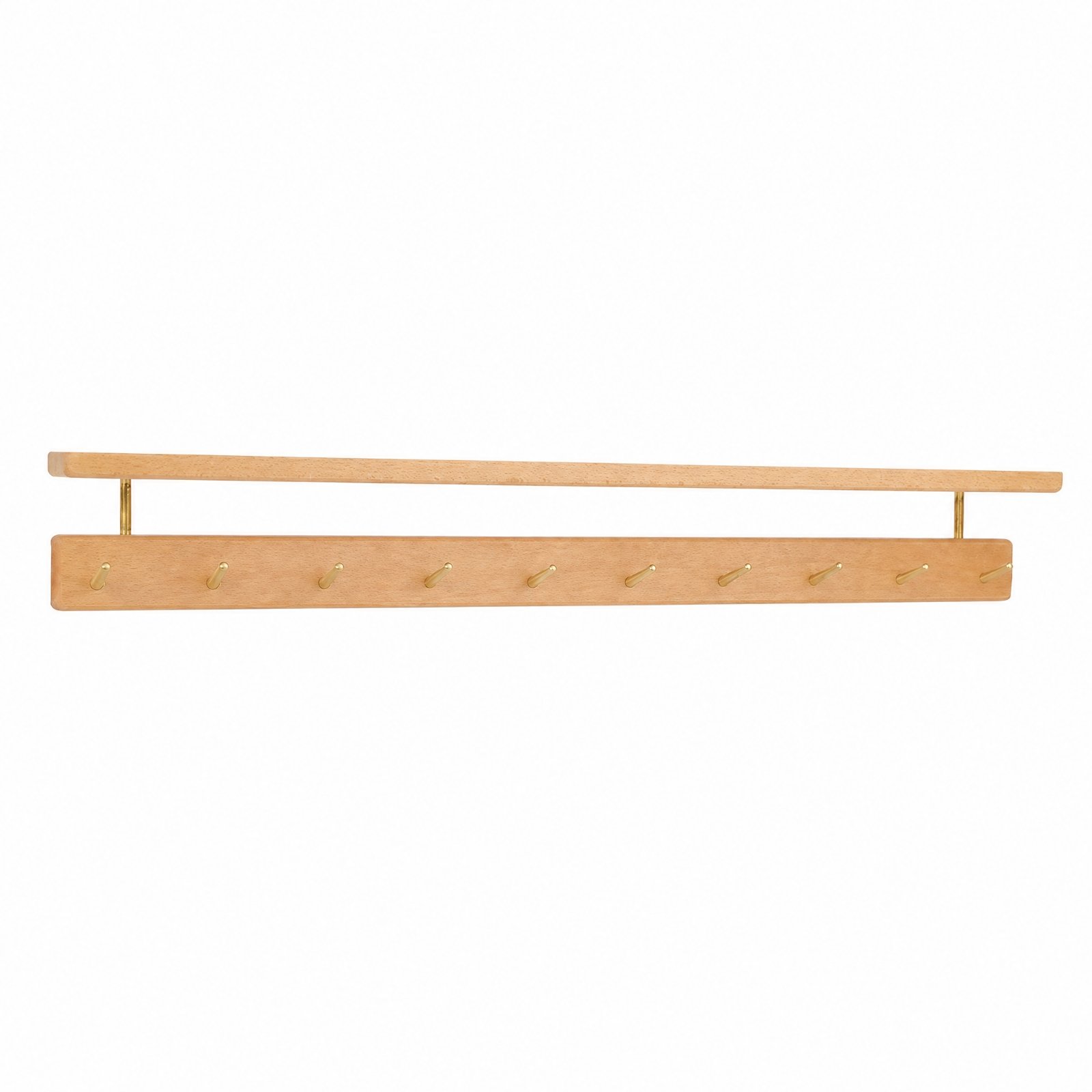Beech Wood Wall Organizer with Brass Hooks