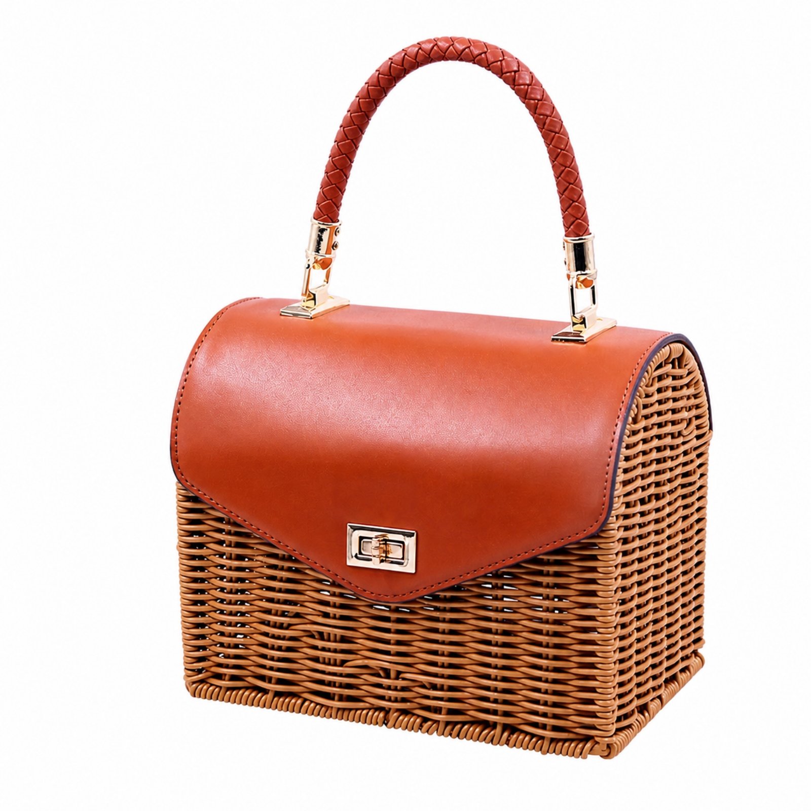 Woven PP Handbag with Flap Clasp