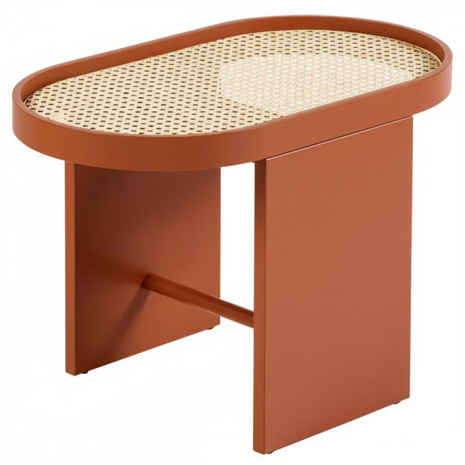 Oval Cane-Topped Side Table