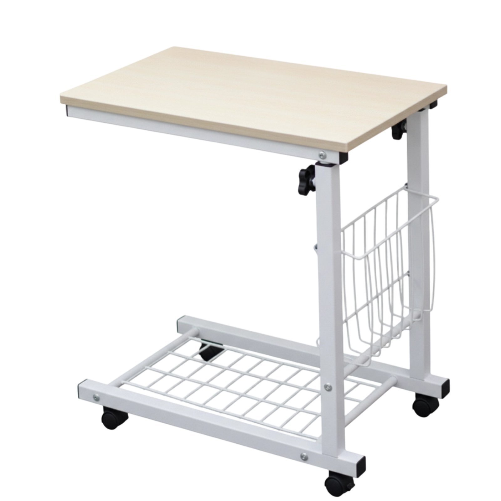 C-Shaped Sofa Side Table with Wheels