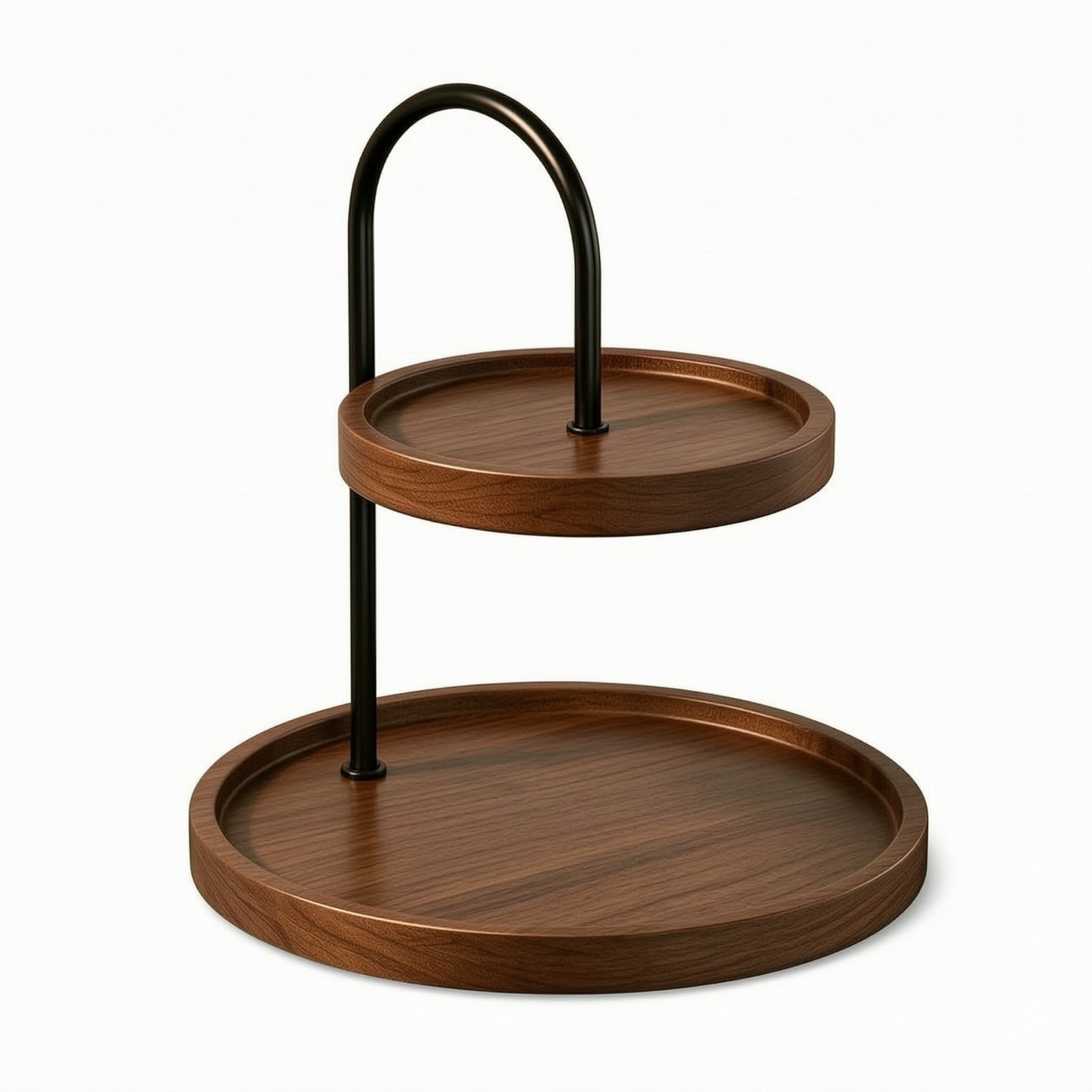 Round Wooden Tray with Metal Frame