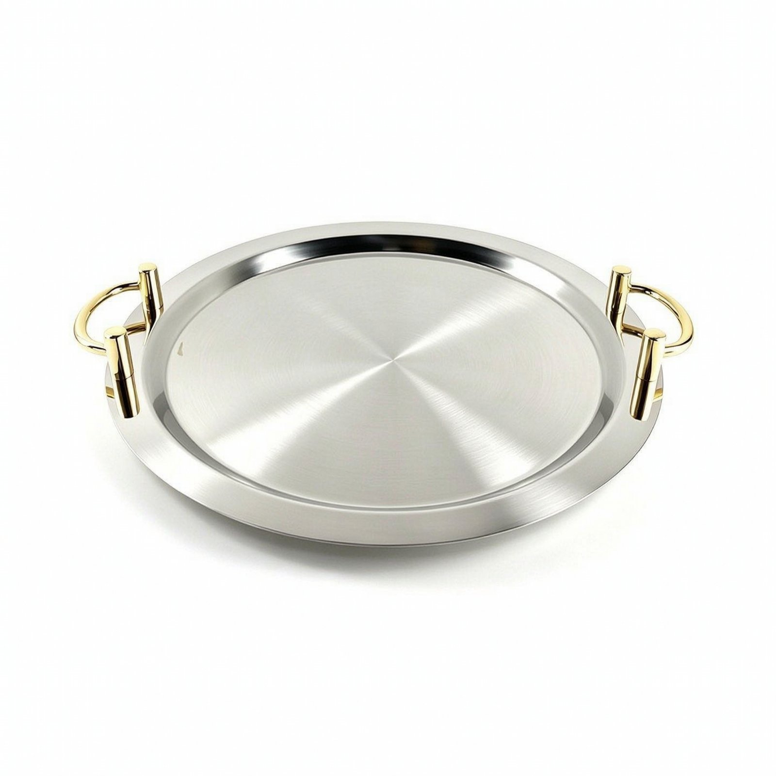 Stainless Steel Serving Tray with Gold Handles