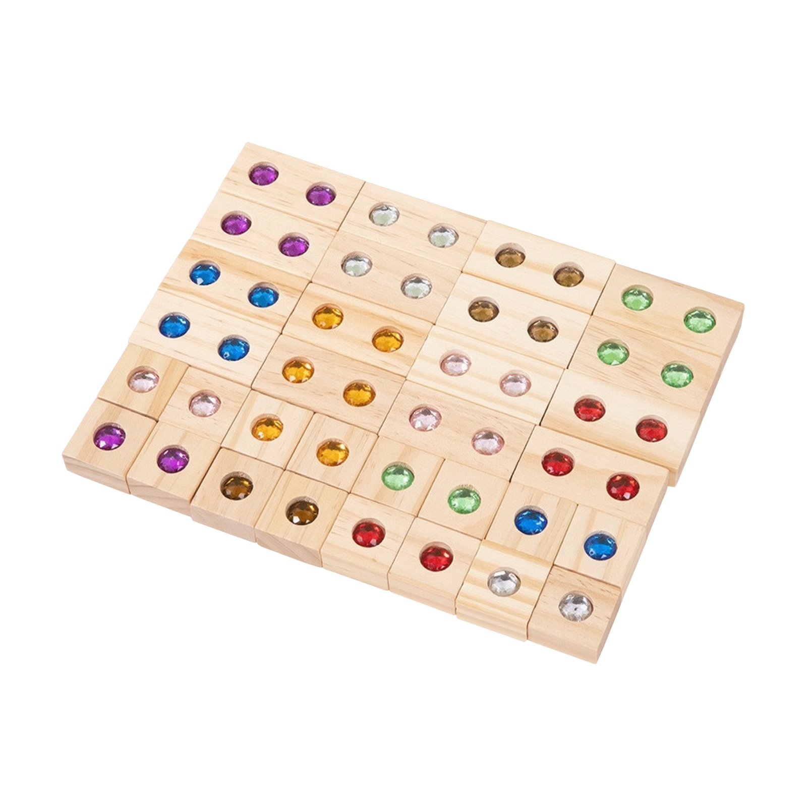 32-Piece Wooden Blocks with Acrylic Gem Inserts