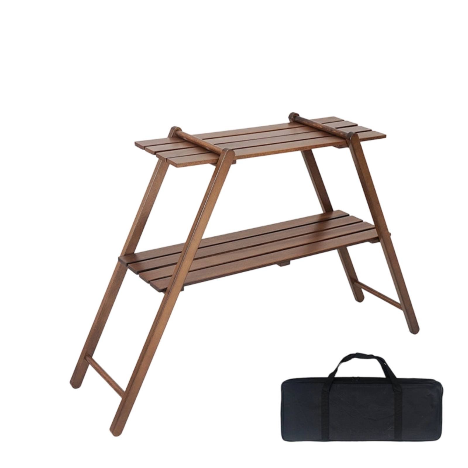 Portable Two-Tier Wooden Rack