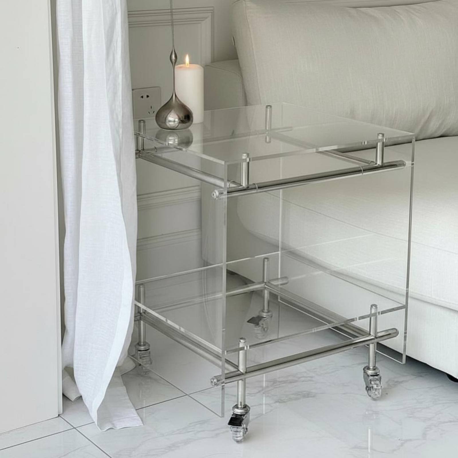 2-Tier Transparent Rolling Trolley