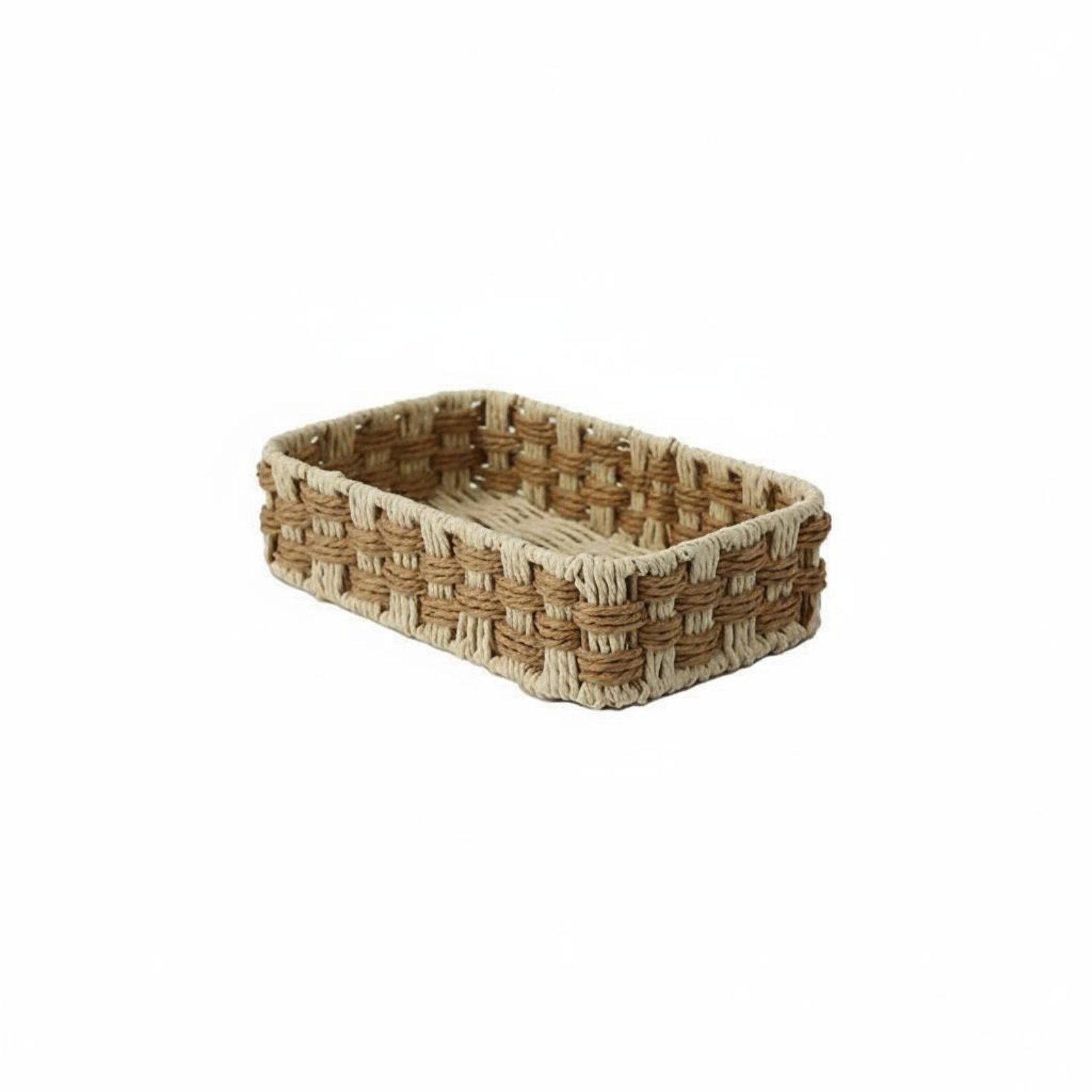 Woven Paper Rope Basket – Size S, Plaid