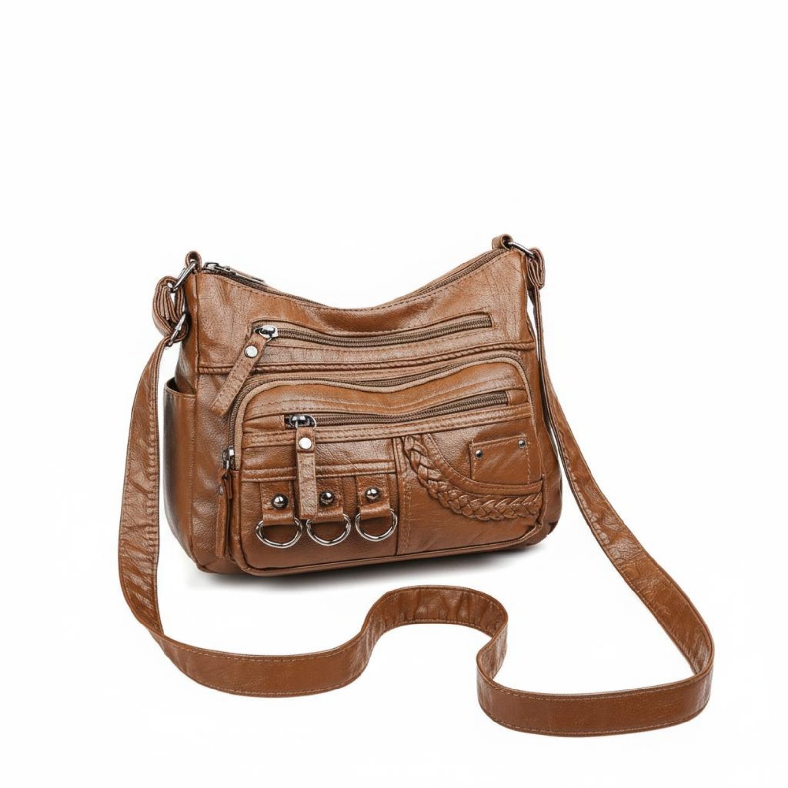 Multi-Pocket Crossbody Bag PU Leather