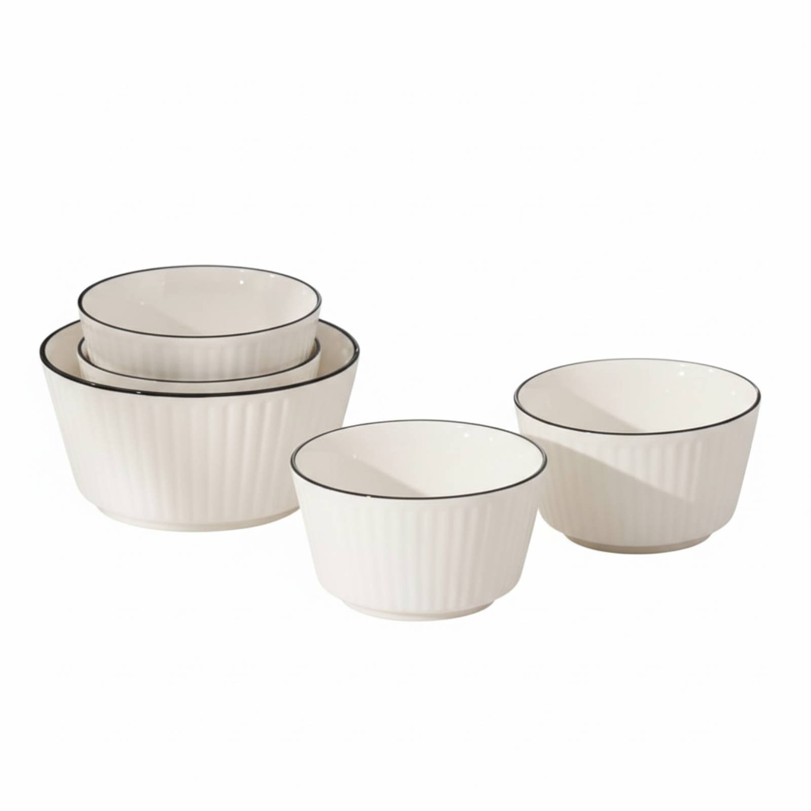 Heart-Shaped Ceramic Bowl Plate Set – 5-Piece, Striped