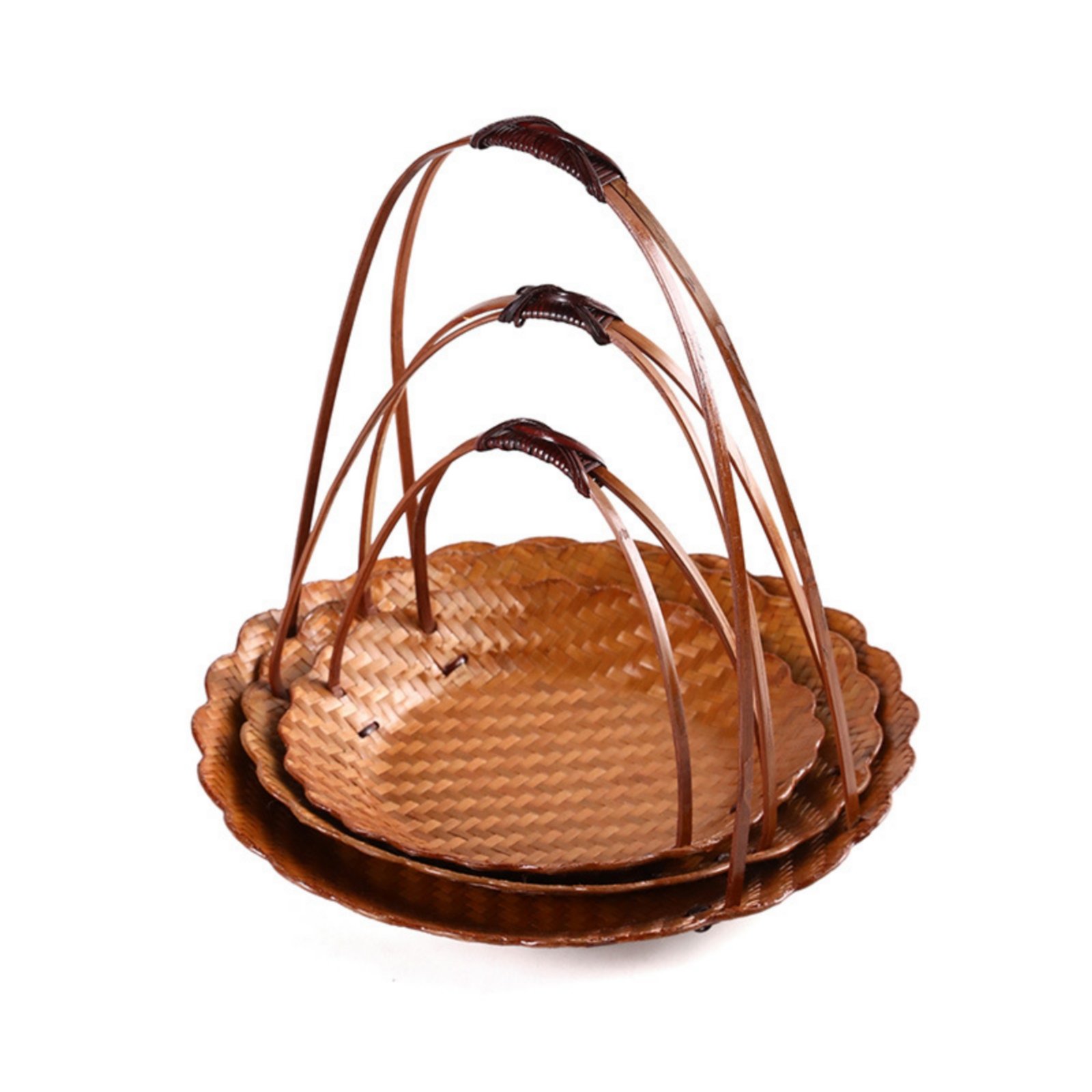 3-Piece Bamboo Basket Tray Arched Handle