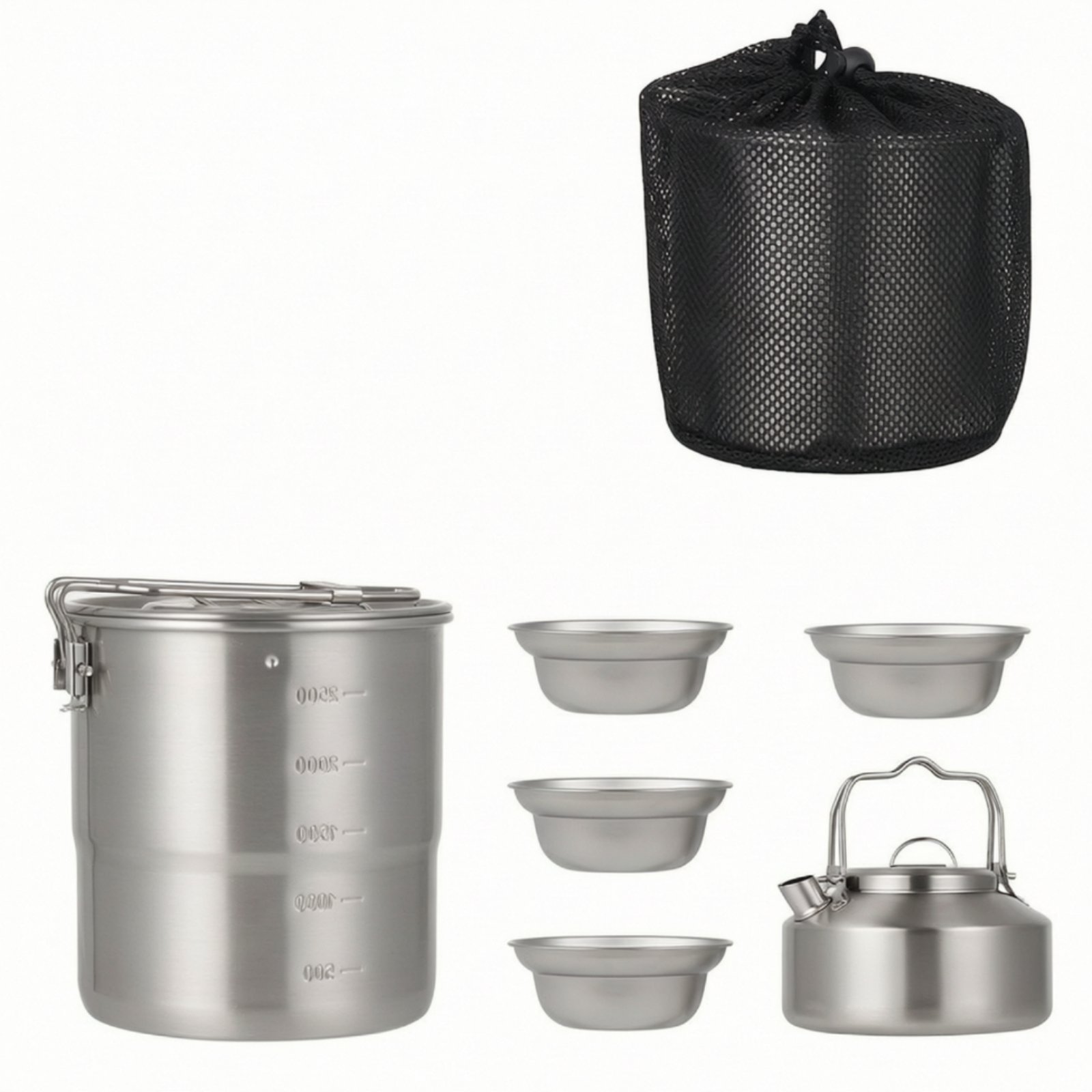 6-Piece Camping Pots and Pans Set Stainless Steel