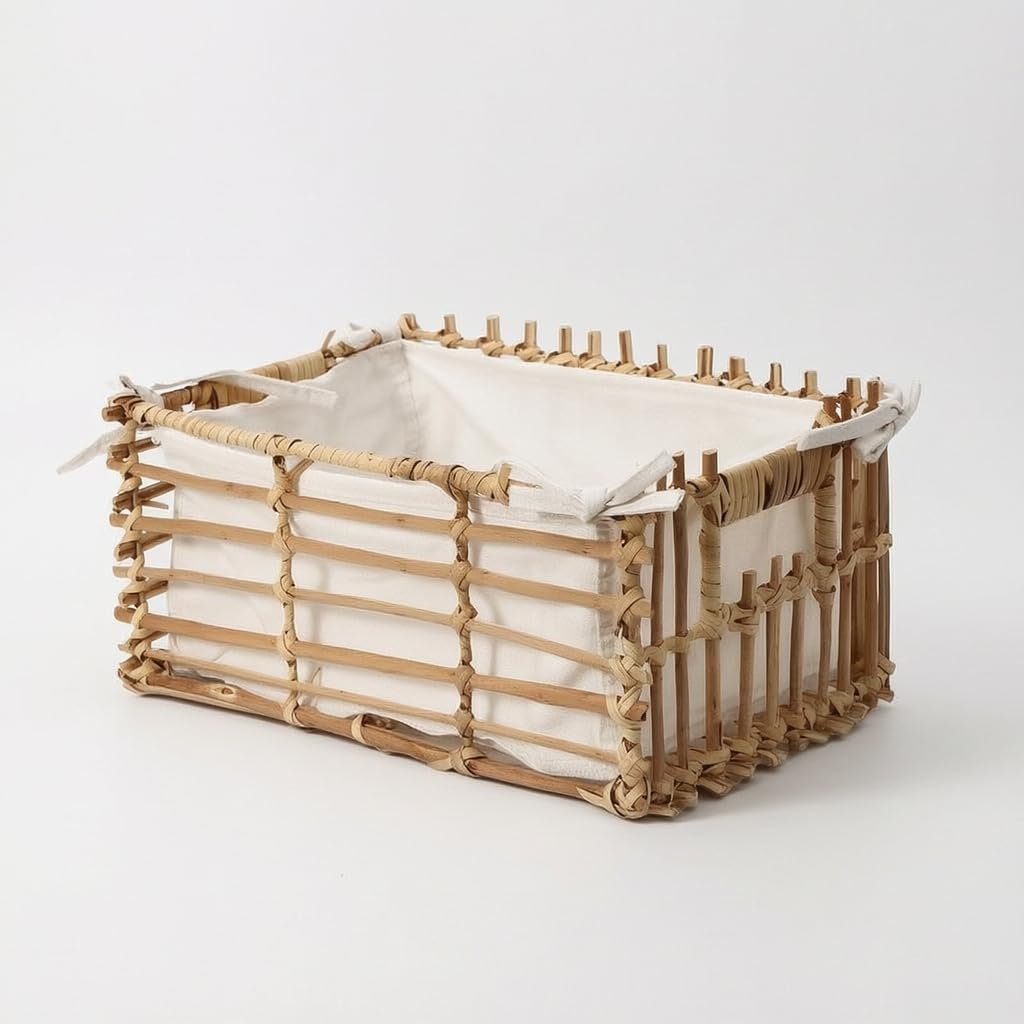 Handwoven Wicker Storage Basket – Small Rectangle, Natural