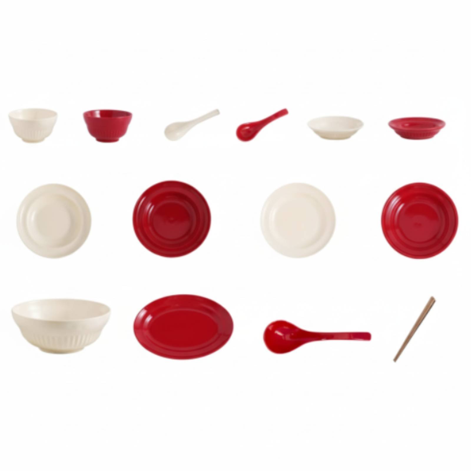 Red Cream Ceramic Dinnerware Set