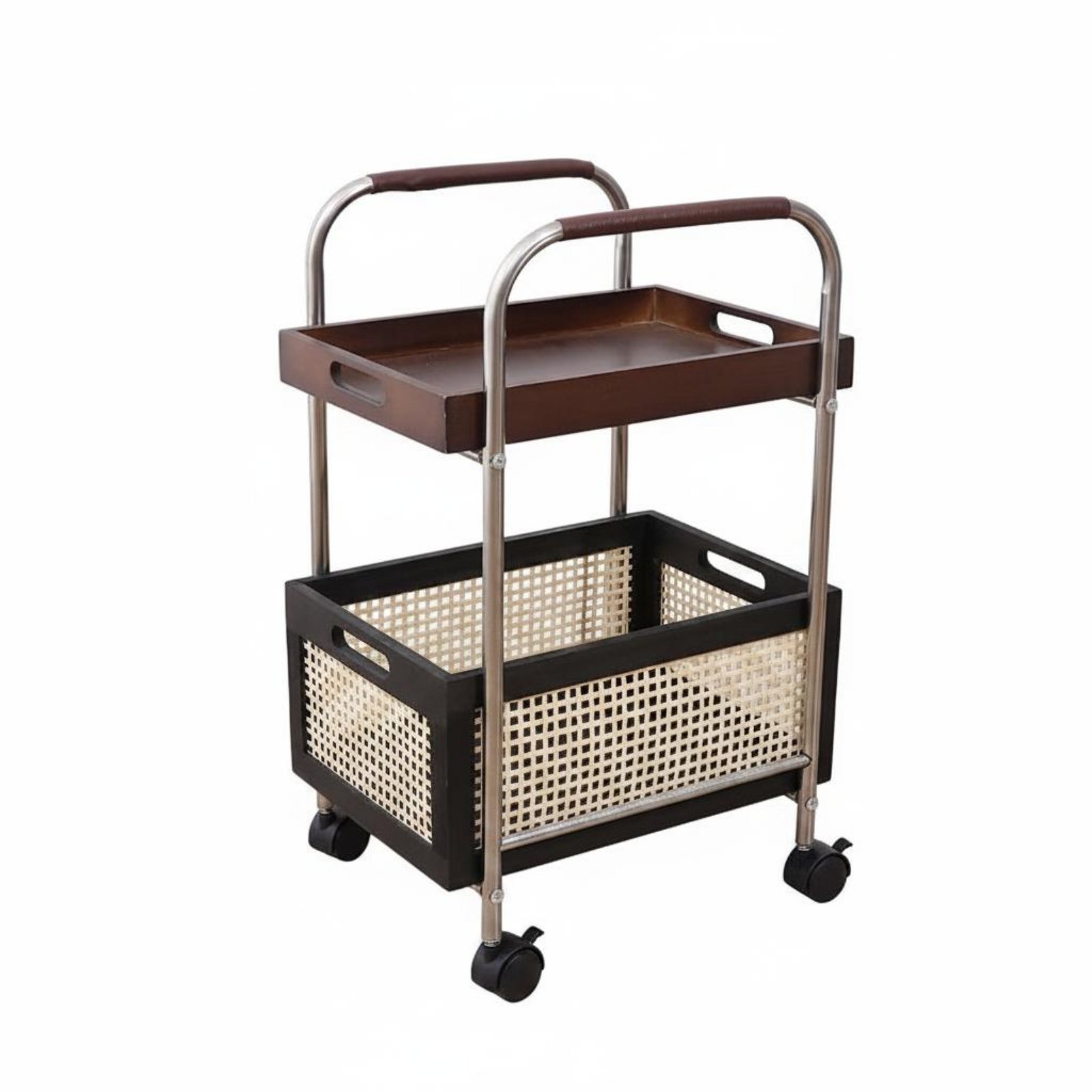 Rolling Storage Cart – Black, Brown Tray