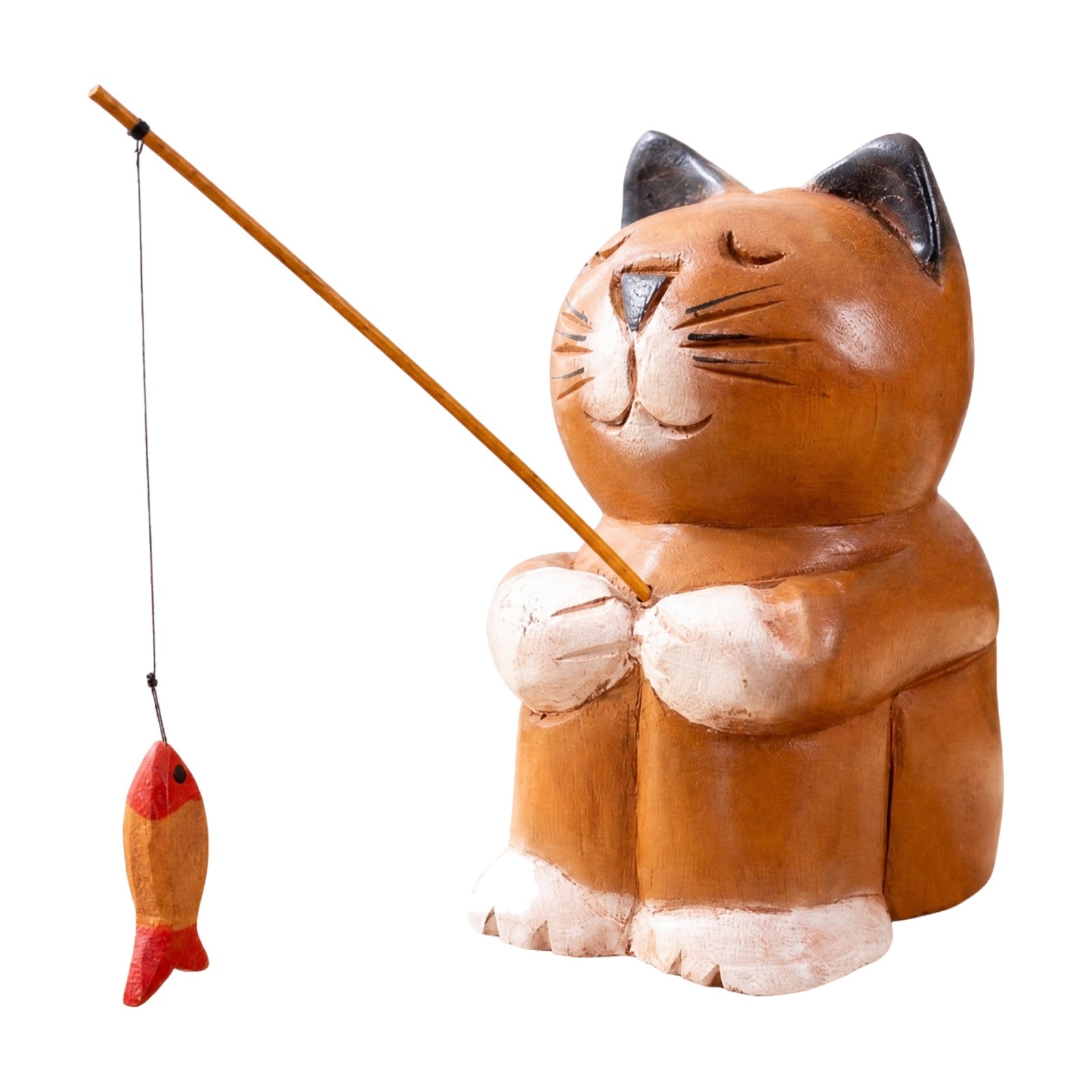 Wooden Cat Fishing Ornament