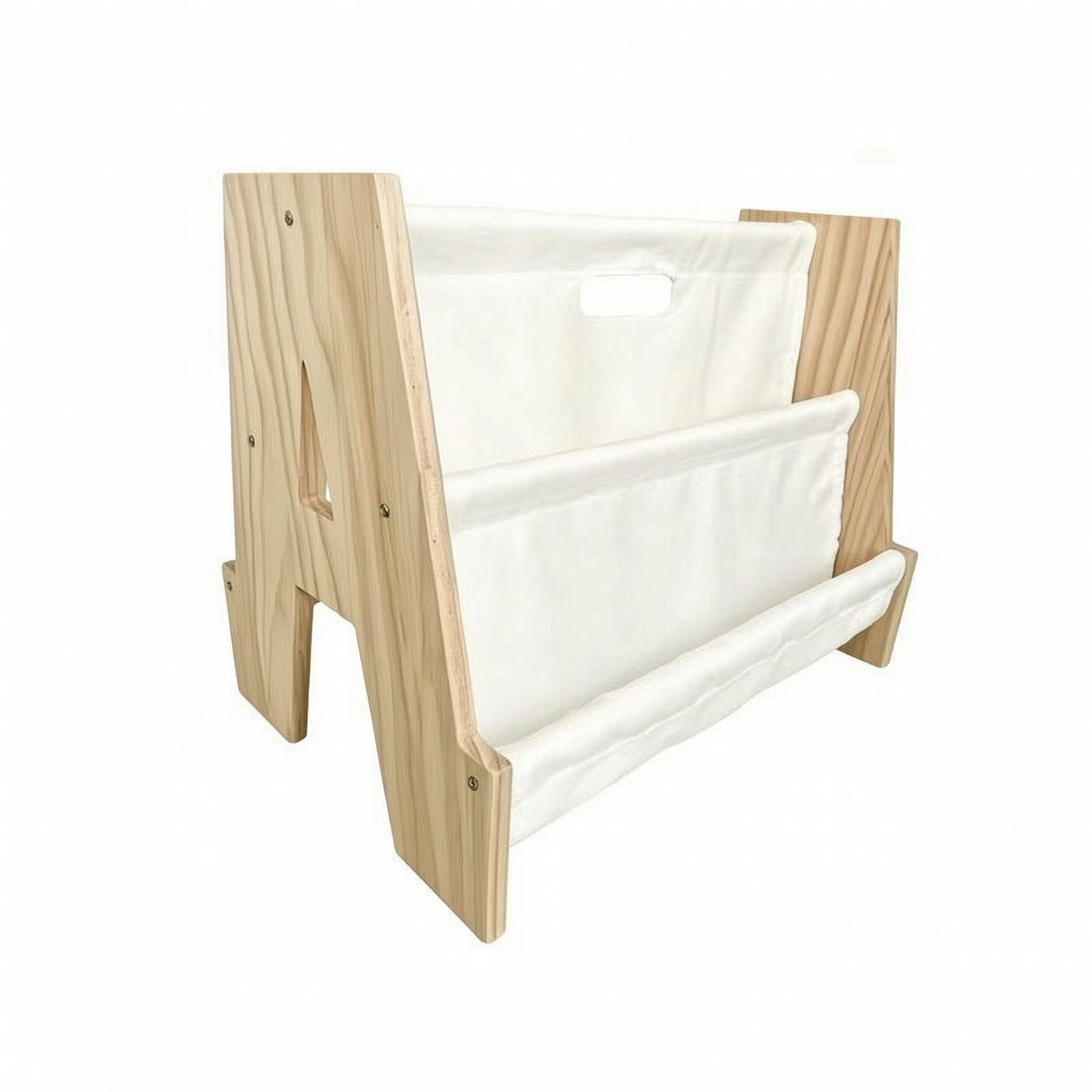 Wooden Bookshelf with Cloth Pockets