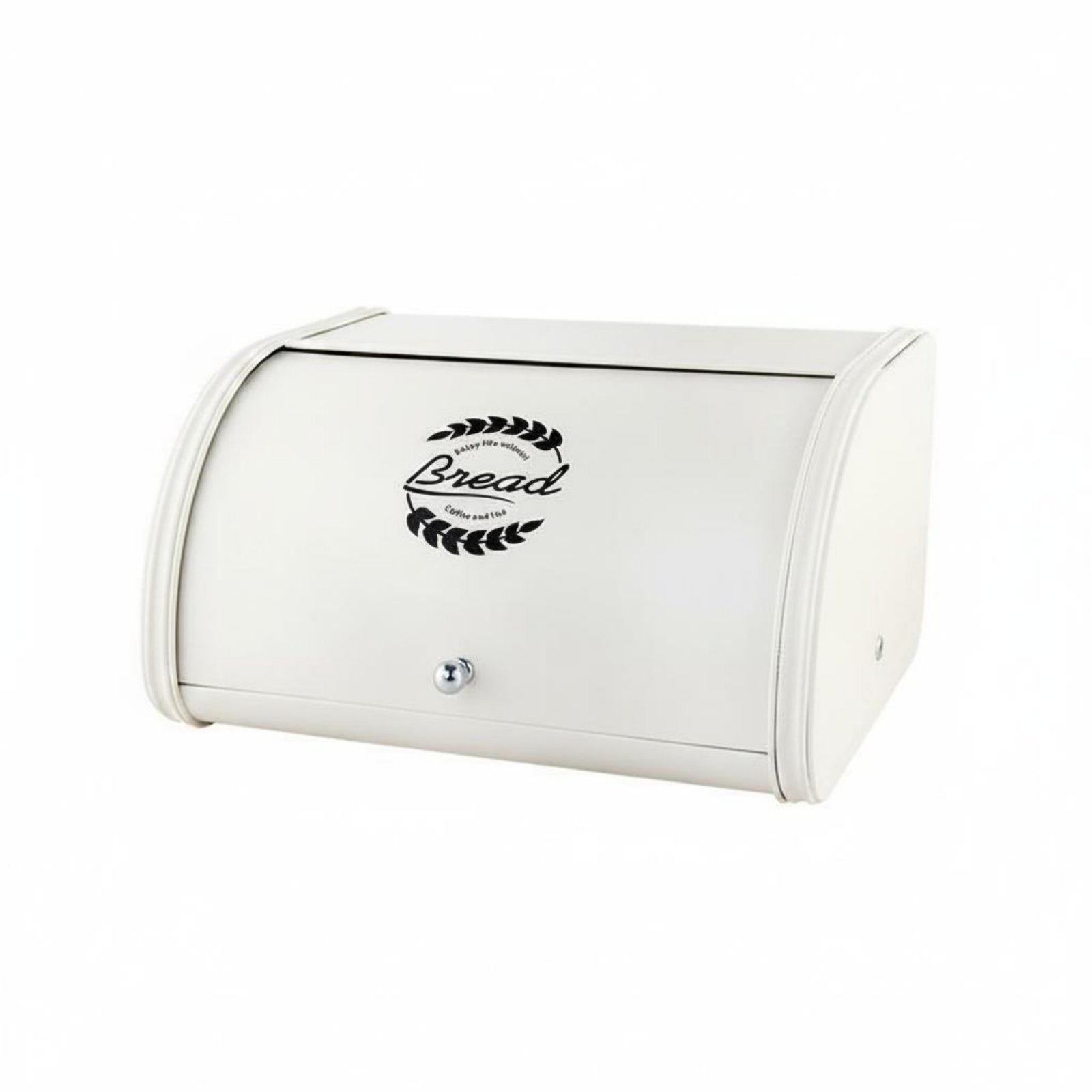 Metal Bread Bin – Ivory White, Leaf