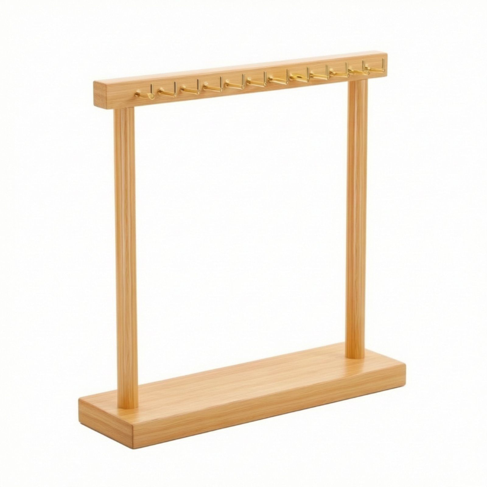 Wooden Jewelry Display Stand – Natural Wood, 12 Hooks