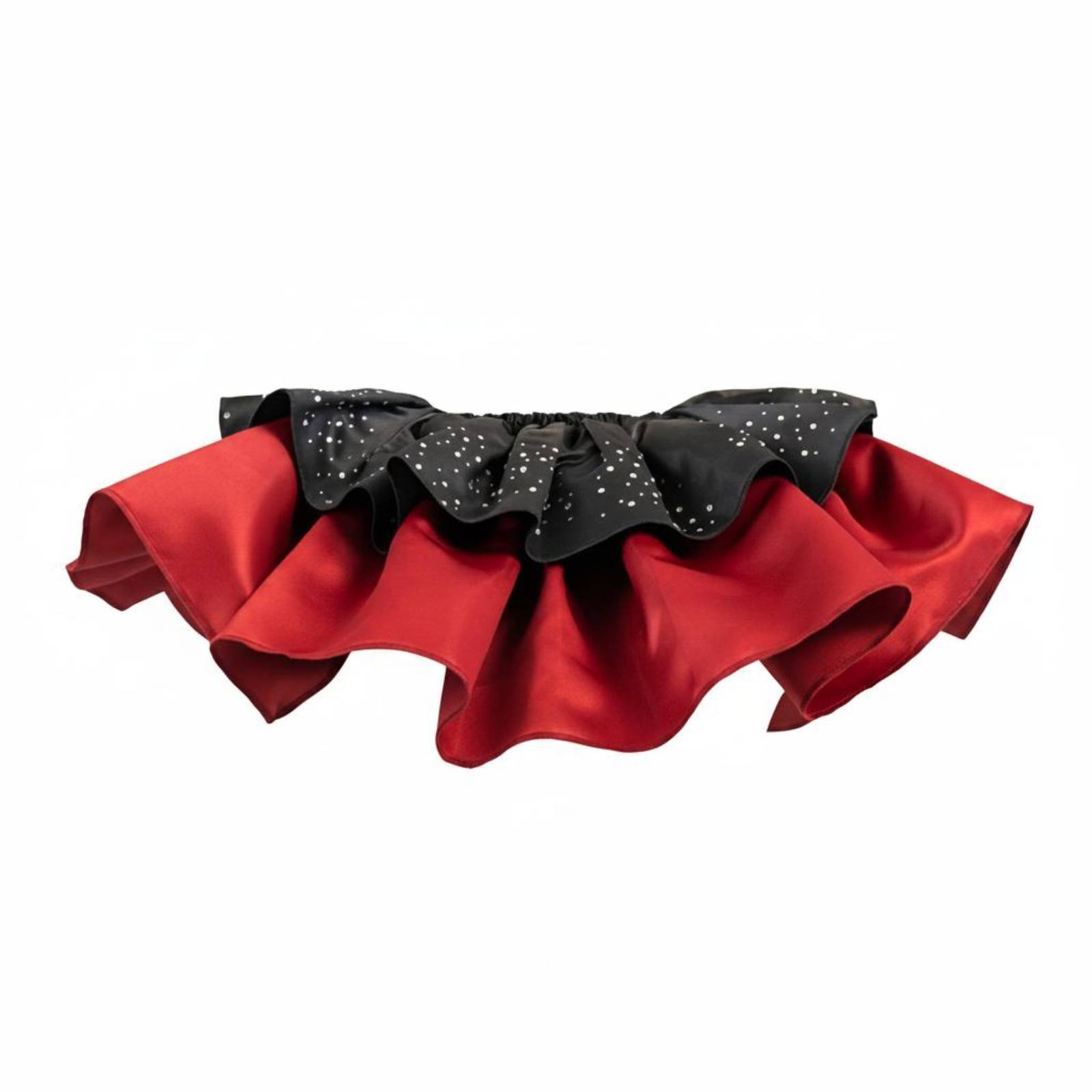 Black Red Satin Neck Ruffle
