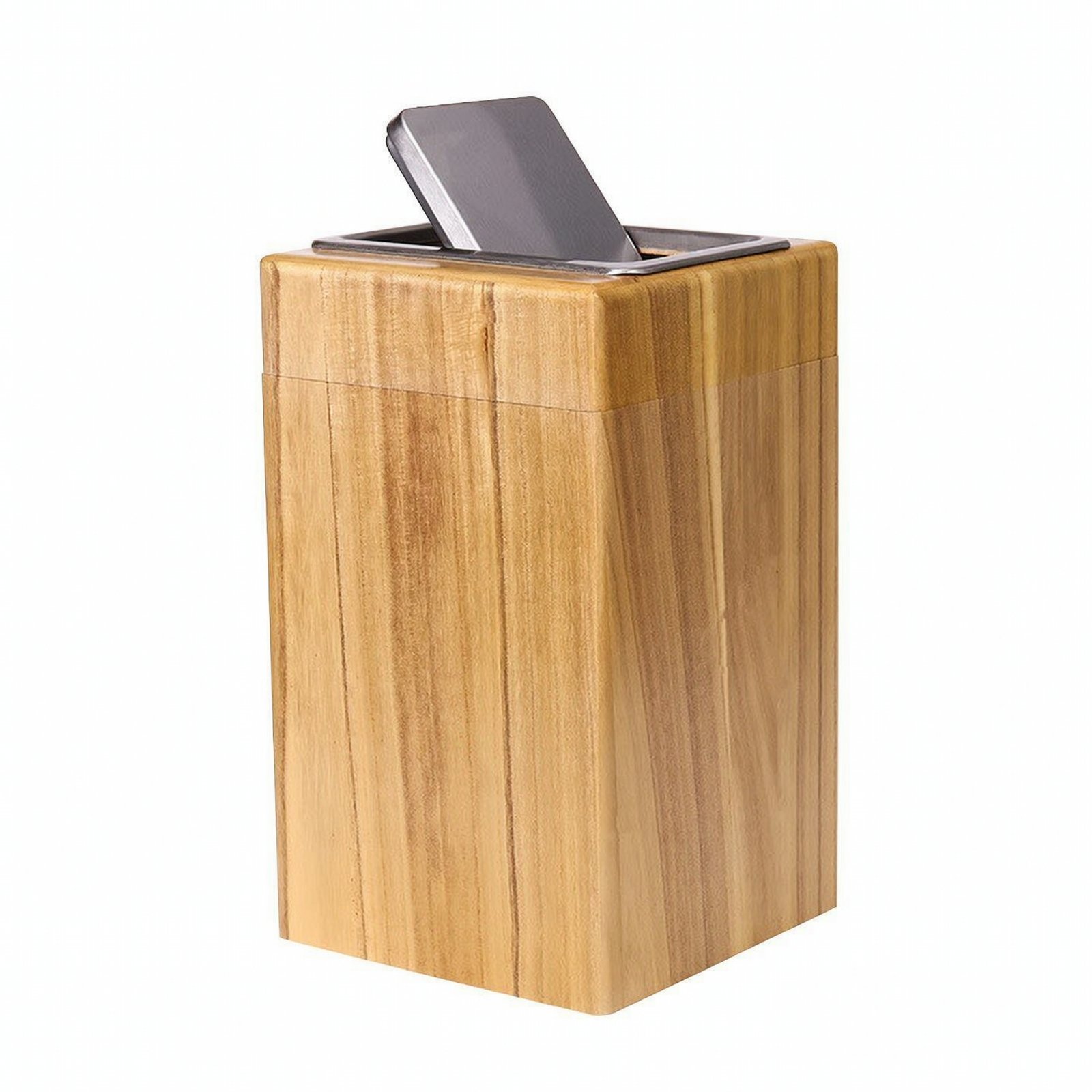 Wooden Wastebasket with Press Lid