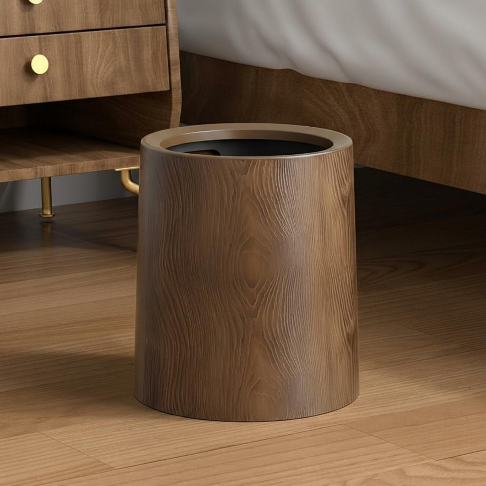 Wood Grain Trash Can with Lid