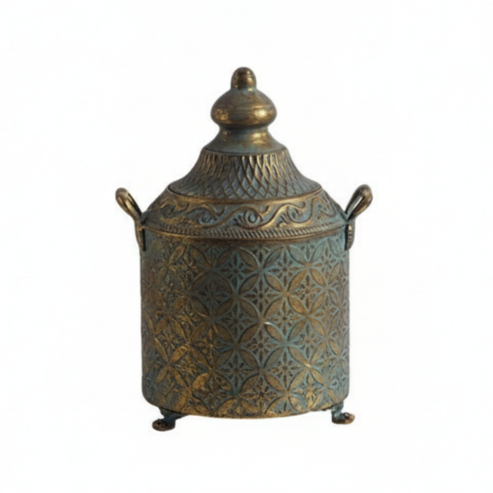 Embossed Metal Vase with Lid