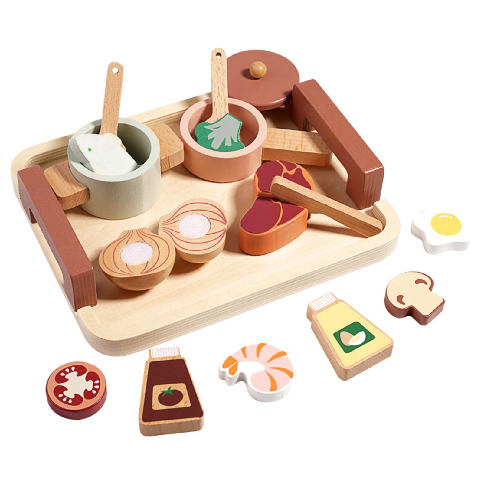 Wooden Pretend Culinary Set with Tray Wood Fruit and Produce