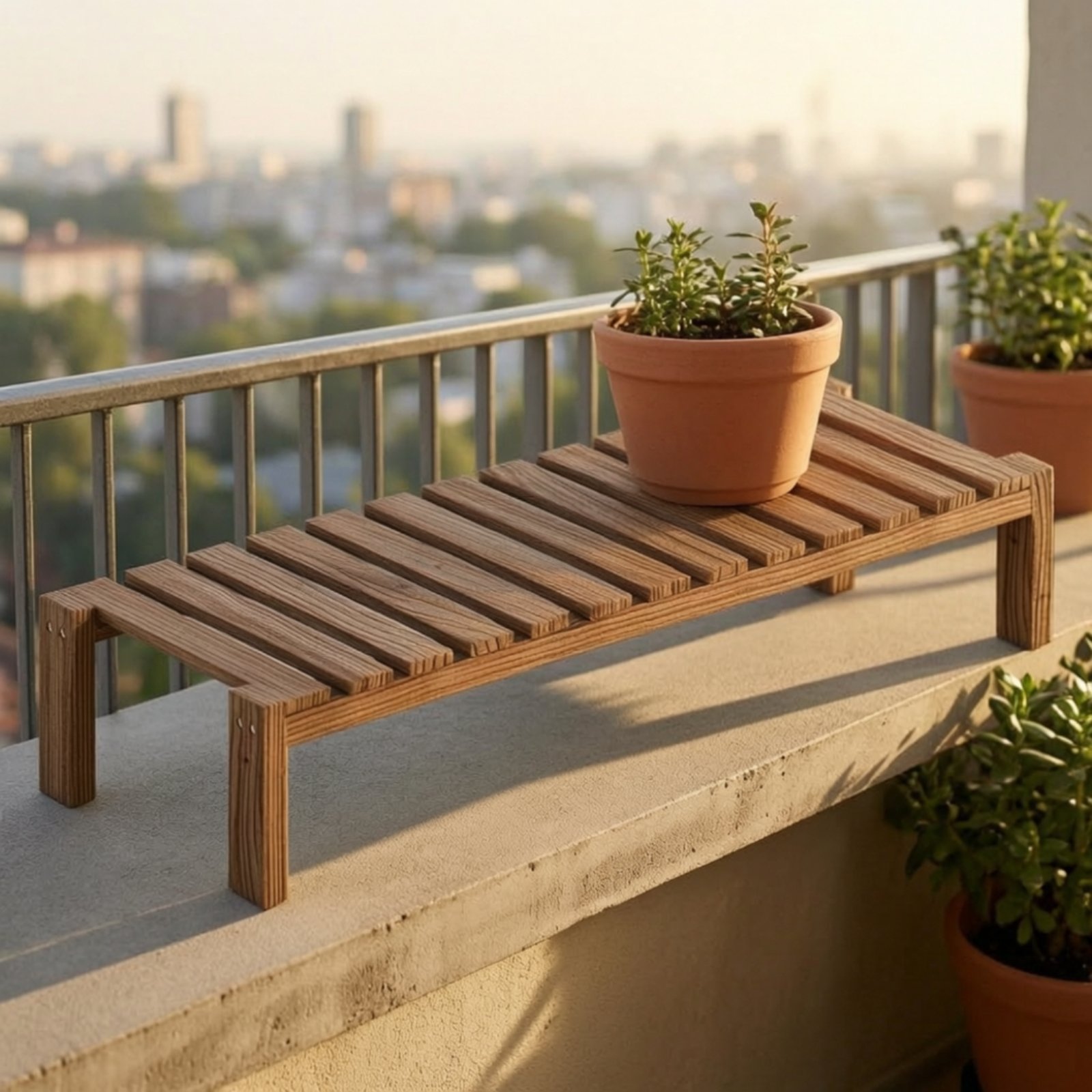 Wood Slatted Plant Stand