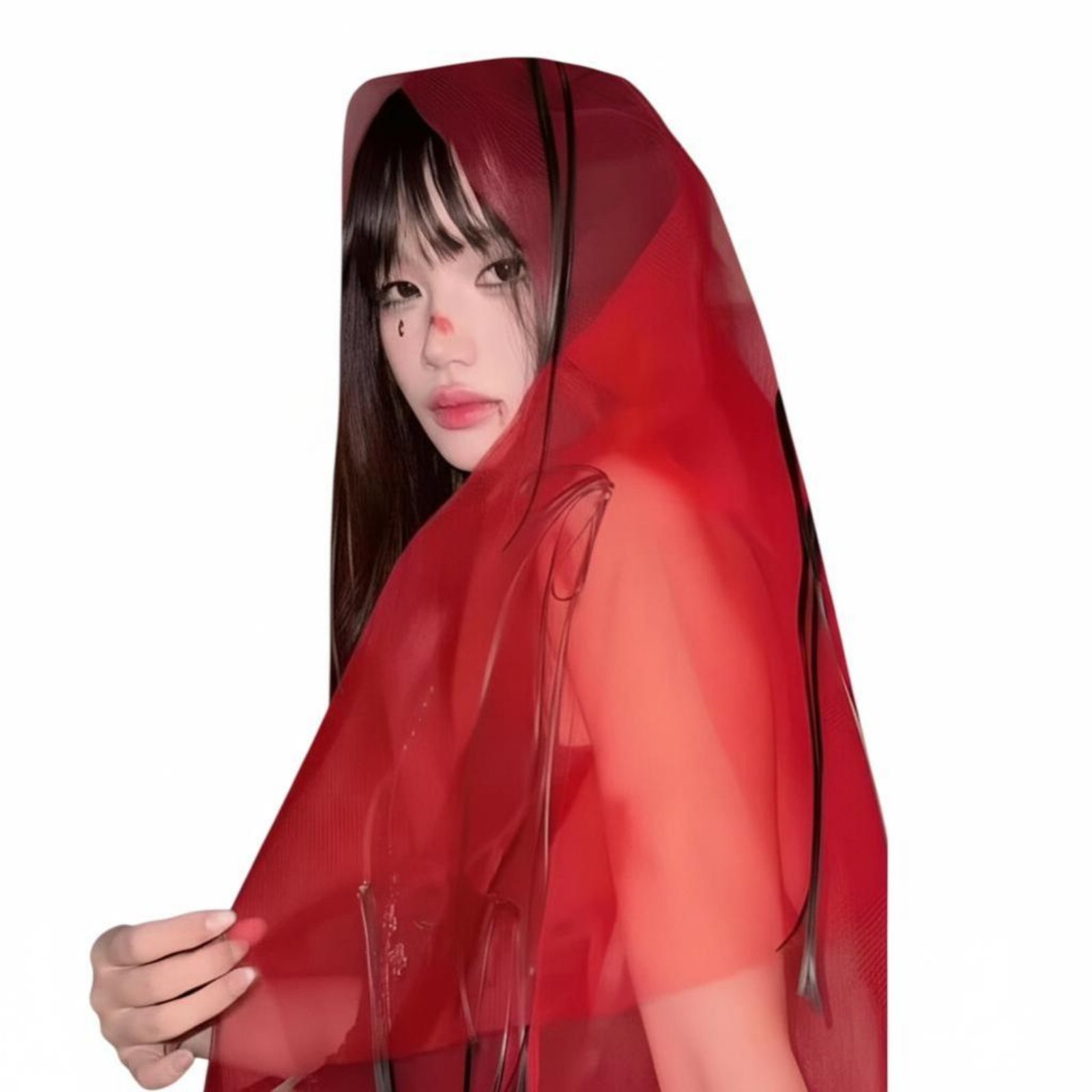 Fiery Red Mesh Veil