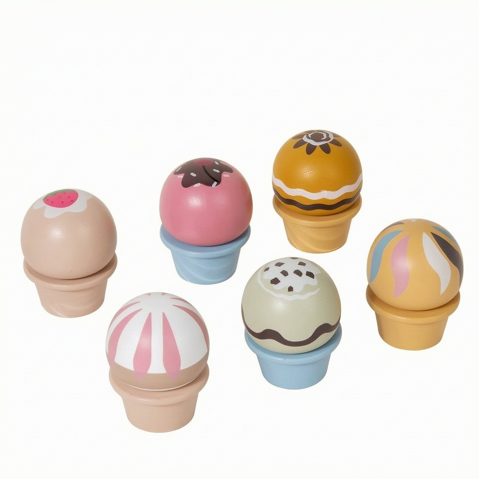 6 Pieces Wooden Play Ice Cream with Storage Hook-and-Loop