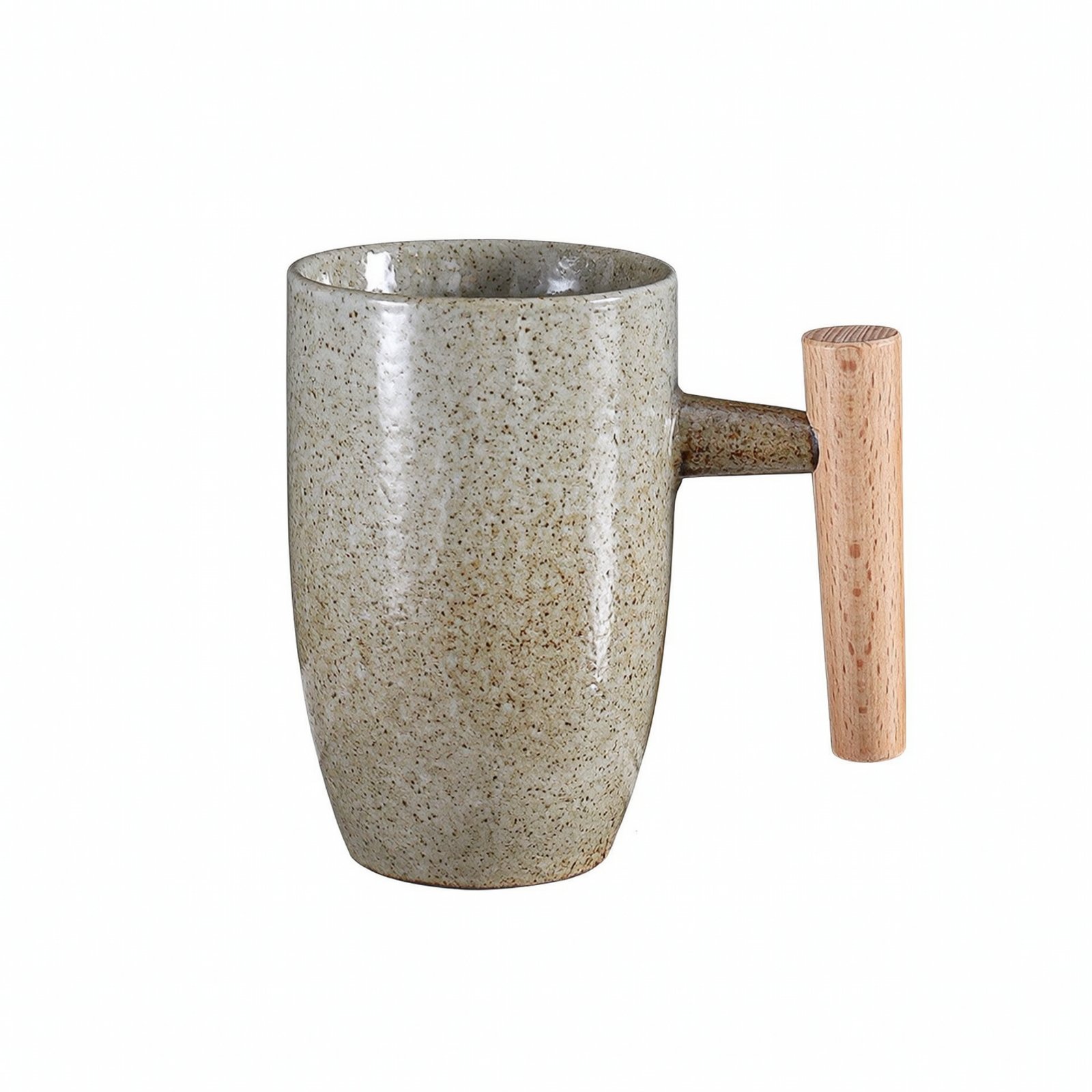 Ceramic Mug with Wooden Handle – White