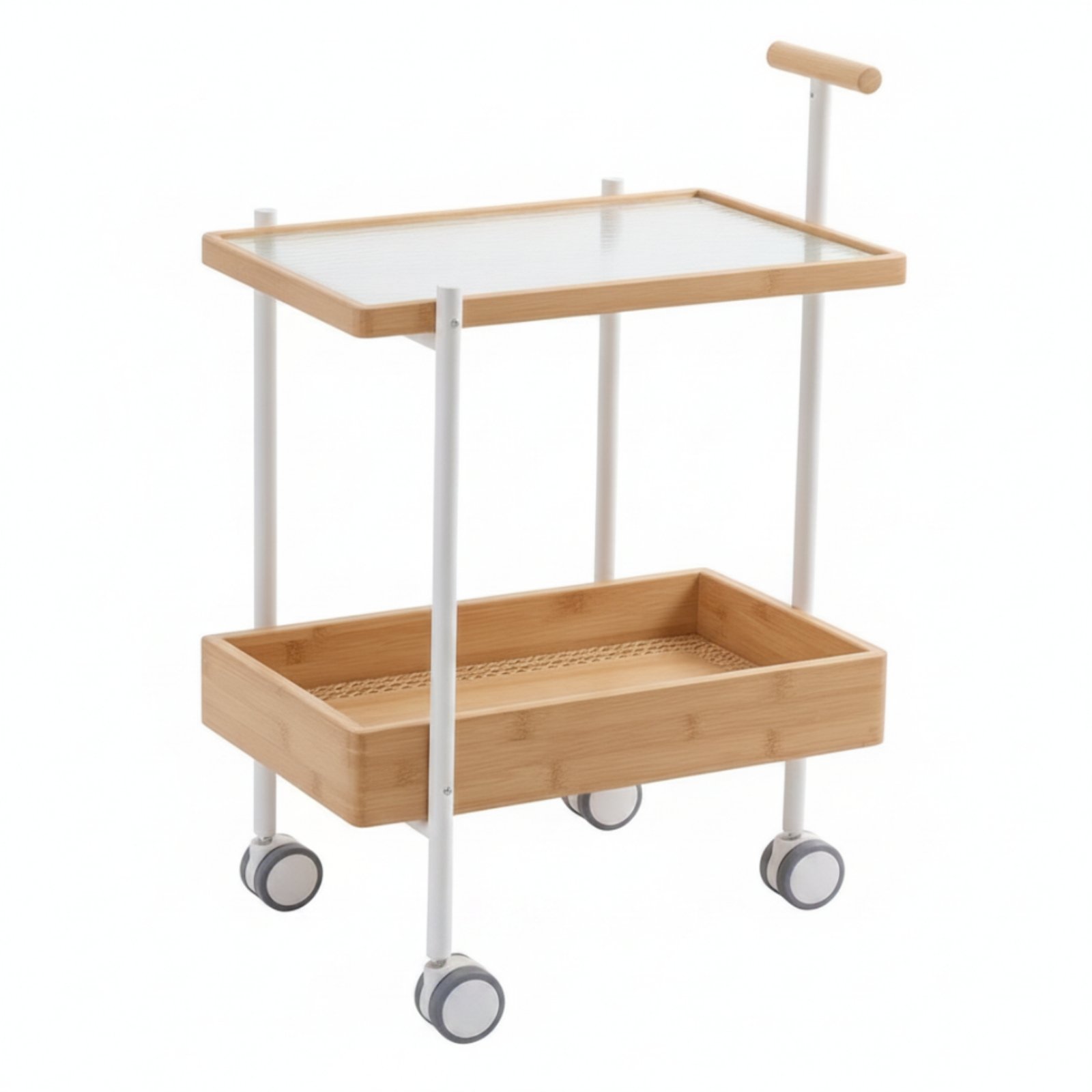 2-Tier Rolling Cart – Natural