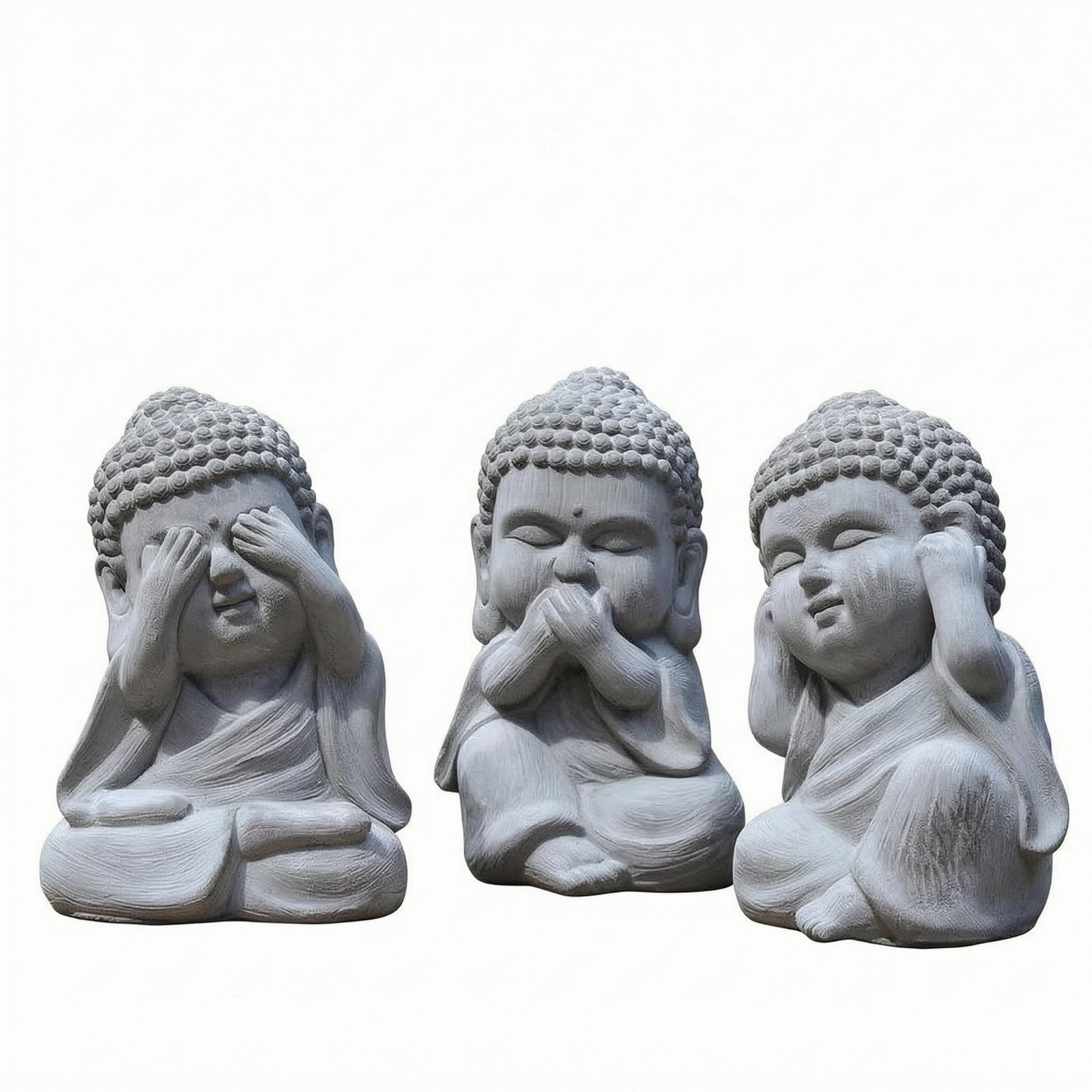 3-Piece Buddha Statues Cement Material