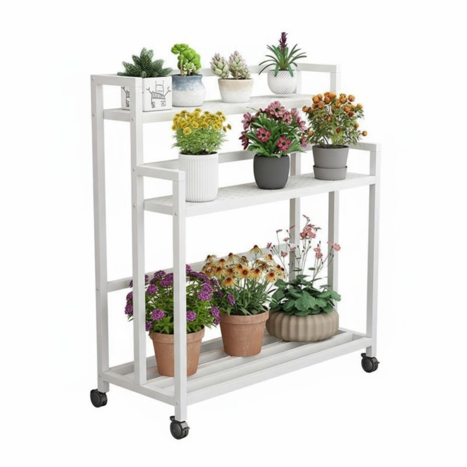 Rolling Flower Rack – White, 60x35x105cm