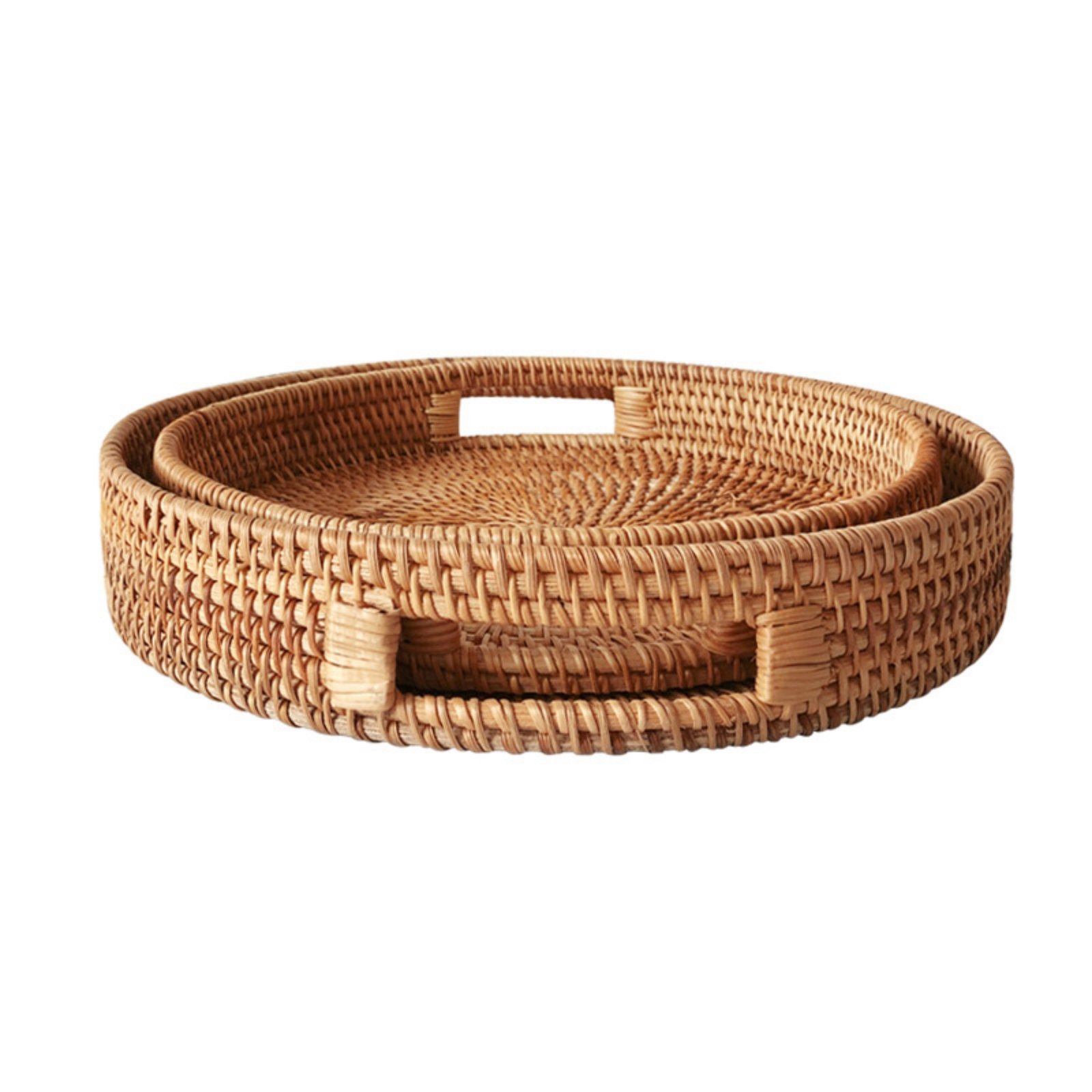 2-Piece Handwoven Rattan Serving Tray