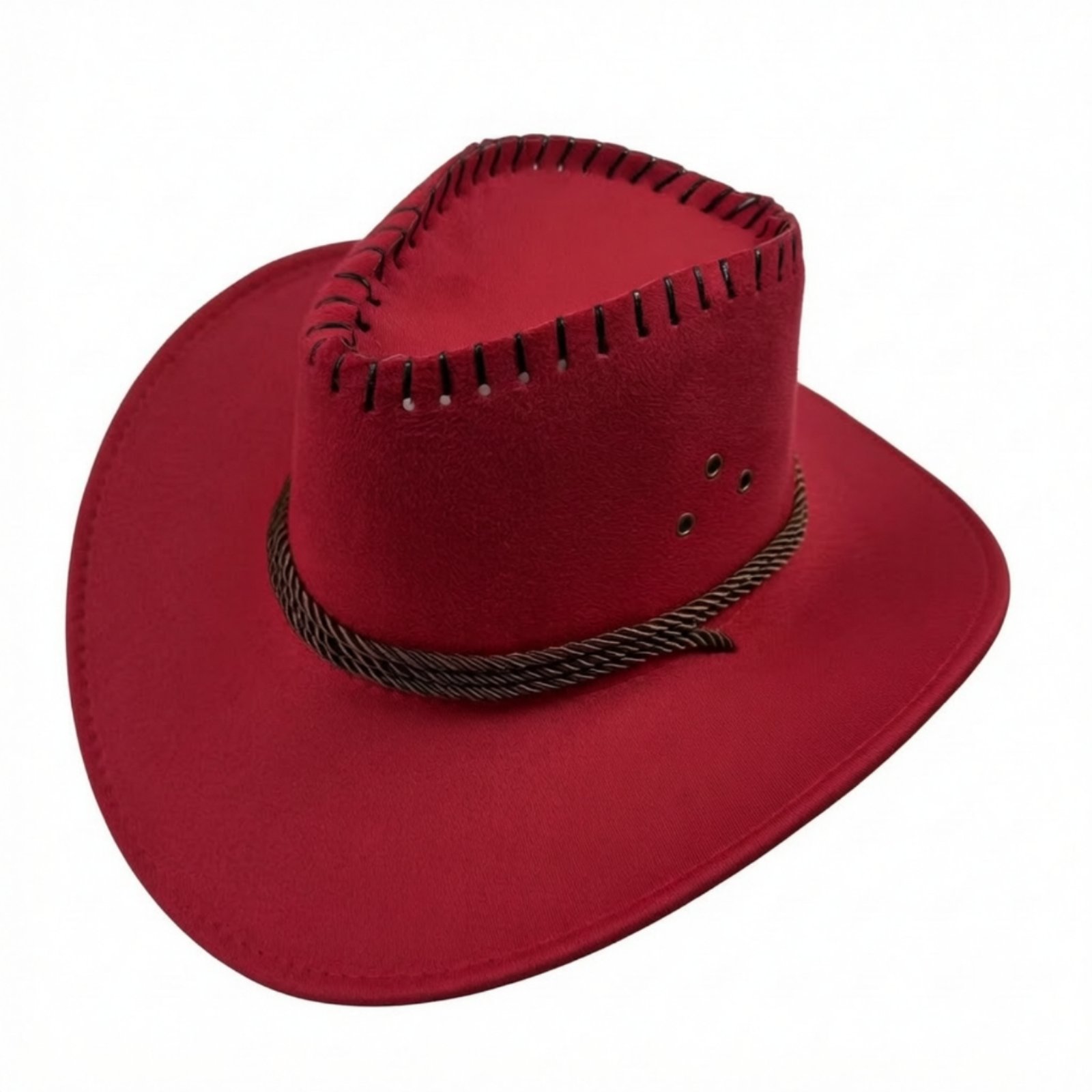 Wide Brim Cowboy Hat – Red, Rope Strap